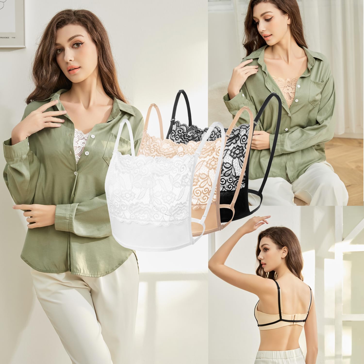 3Pcs Lady Lace Wearable Mock Camisole Bra Insert Overlay Modesty Panel Vest.