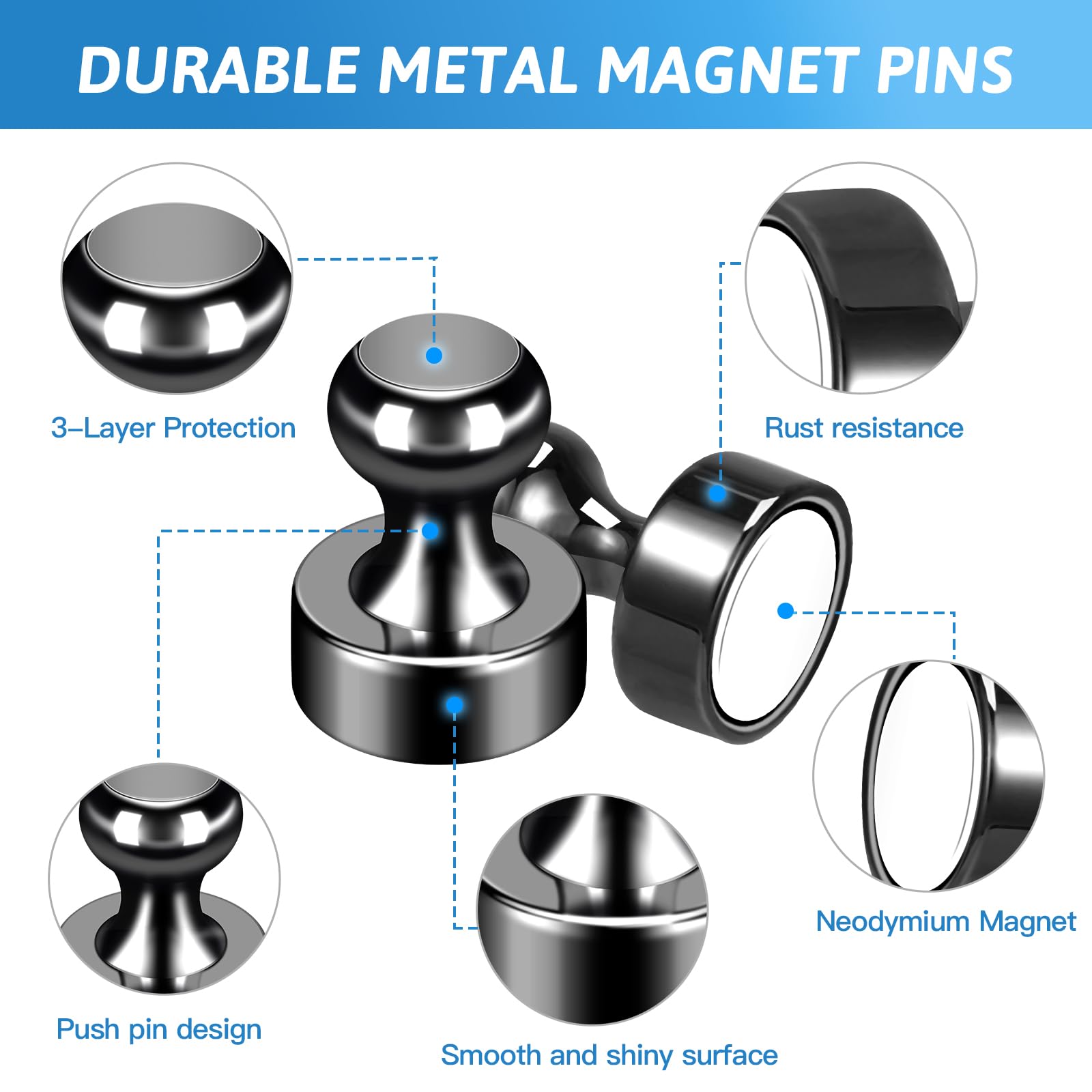 20Pack Strong Magnets for Refrigerator Neodymium Fridge Magnets Adult Magnets for Dry Erase Board Lockers Whiteboard Kitchen Home Office Classroom Black