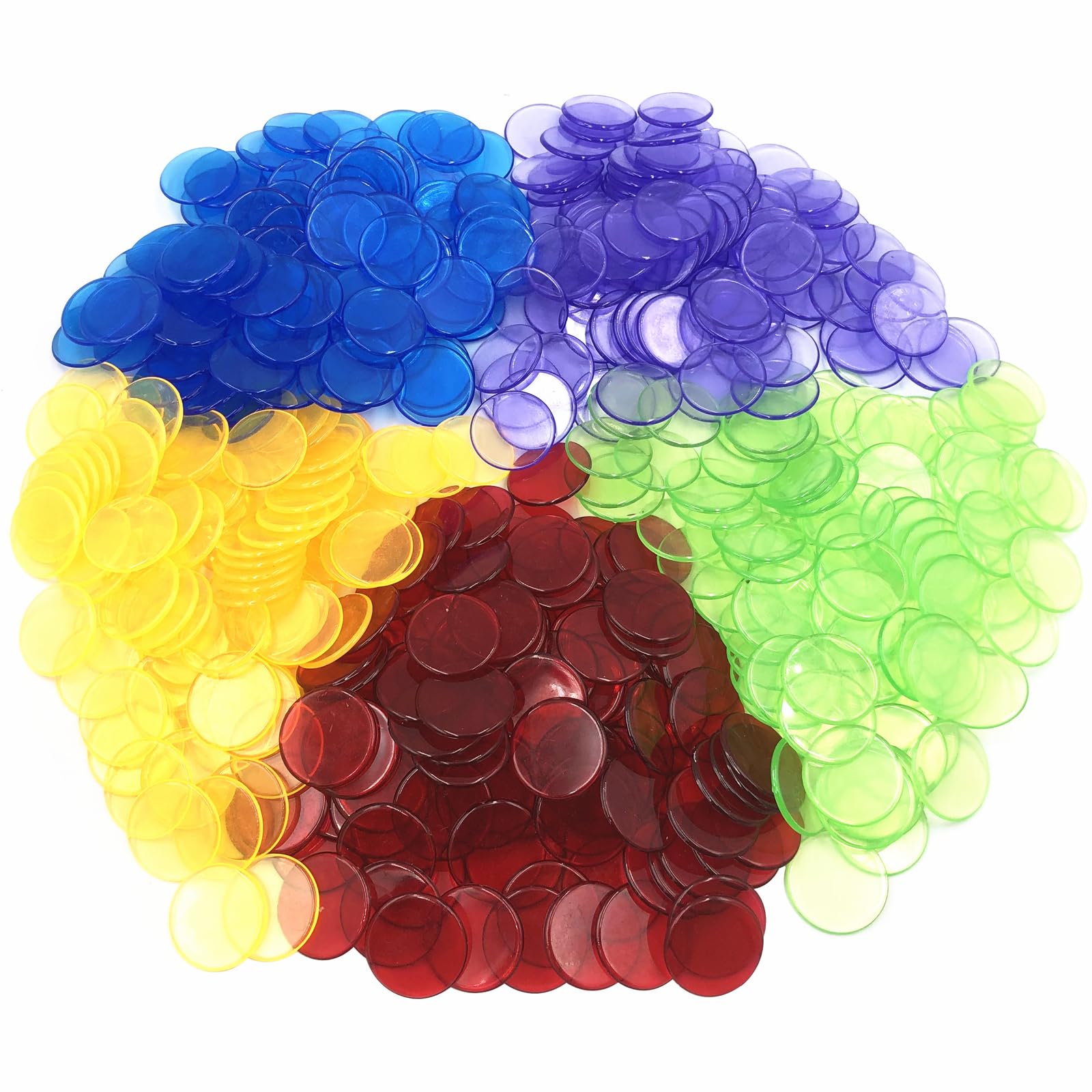 Yuanhe 500 Pieces 3/4 Inch Transparent Counting Chips for Bingo Game, Party, Classroom, Game Night - Mixed Color