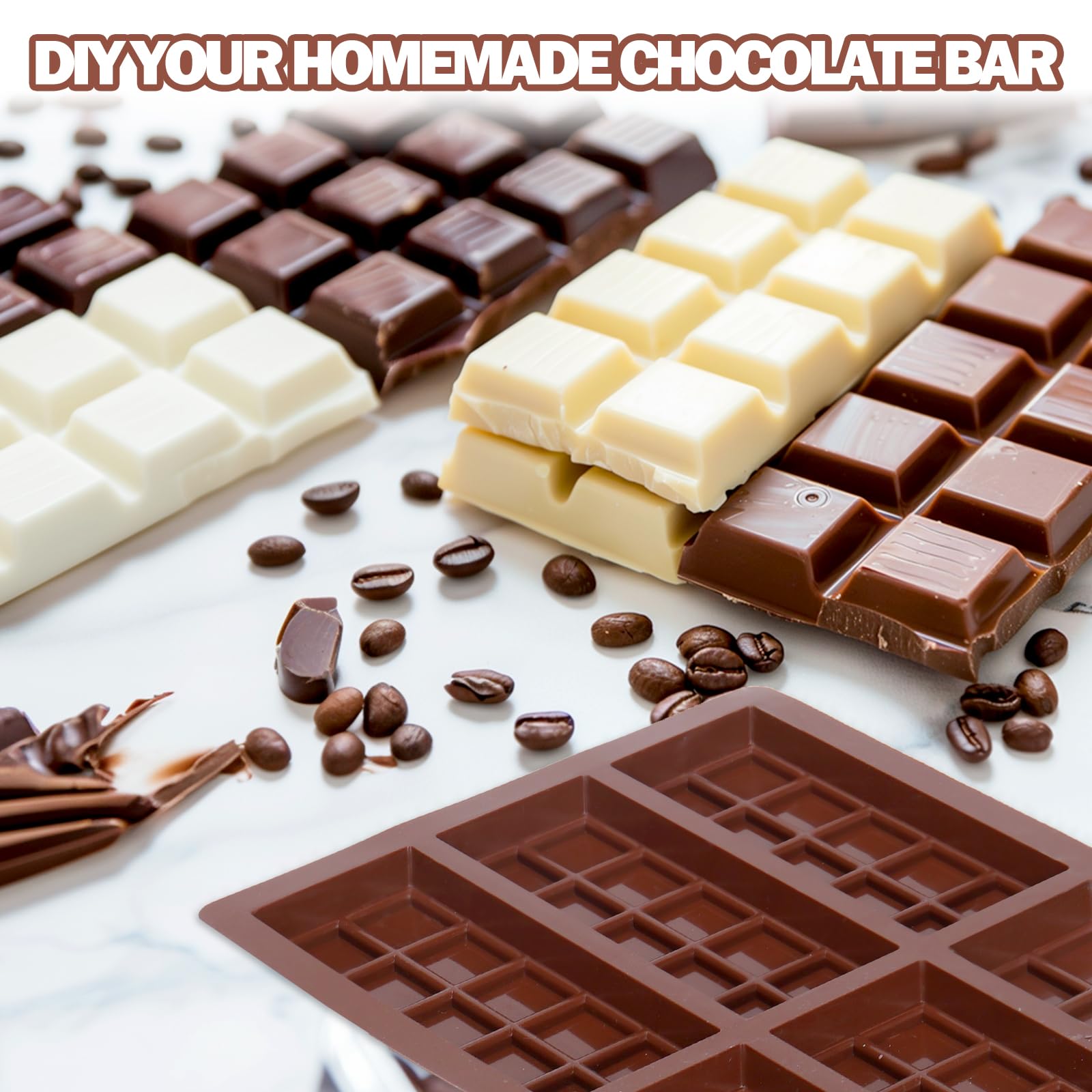 Mity rain Chocolate Bar Mold Deep, Silicone Thick Chocolate Bar Mold for Stuffed Bar, Square Knafeh Pistachio Chocolate Bar Break Apart Candy Bar Molds with 100pcs Storage Bags