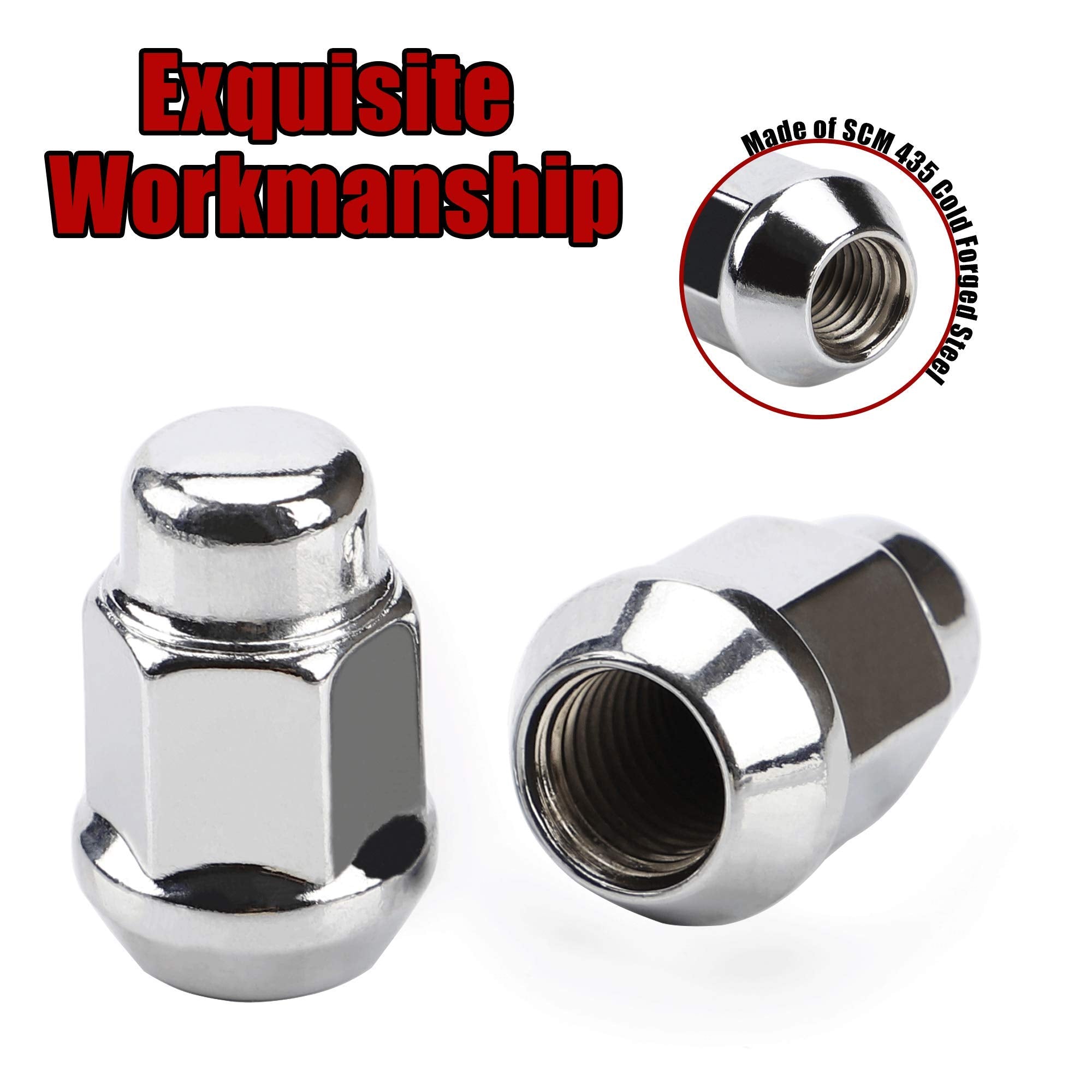 12x1.5 Wheel Lug Nuts, 20PCS Chrome 12mmx1.5 Closed End Bulge Acorn Lug Nut, Cone Seat, 19mm Hex Aftermarket Wheels