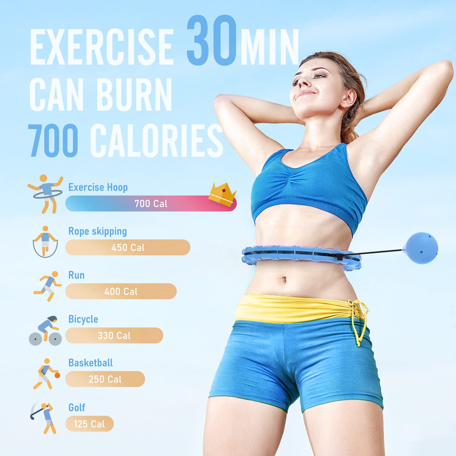 JKSHMYT Weighted Hula Circle Hoops for Adults Weight Loss, Infinity Fitness Hoop Plus Size 47 Inch, 24 Detachable Links, Exercise Hoop Suitable for Women and Beginner
