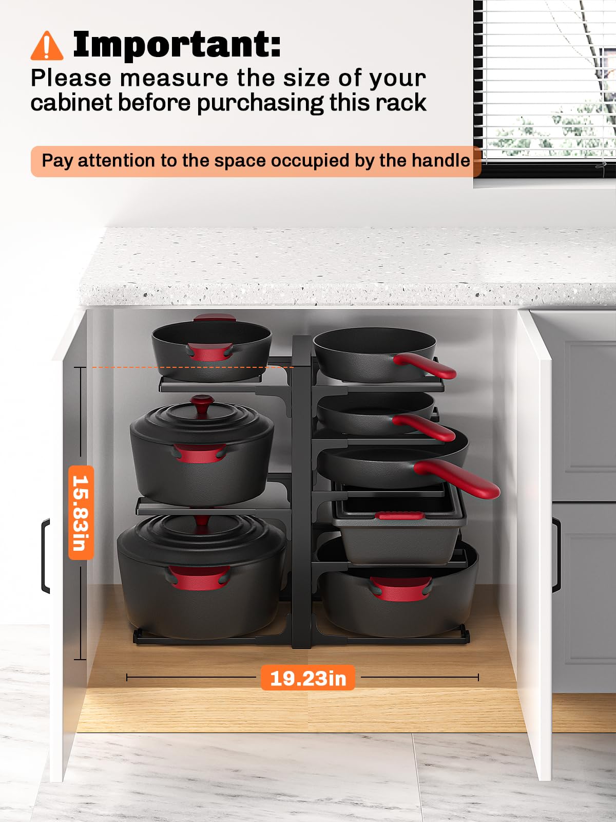 MUDEELA 8-Tier Pan Organizer Rack for Kitchen Cabinet Storage and Organization, 15.83" Height Heavy Duty Pots and Pans Organizer under Cabinet, Adjustable Pot Organizer Rack