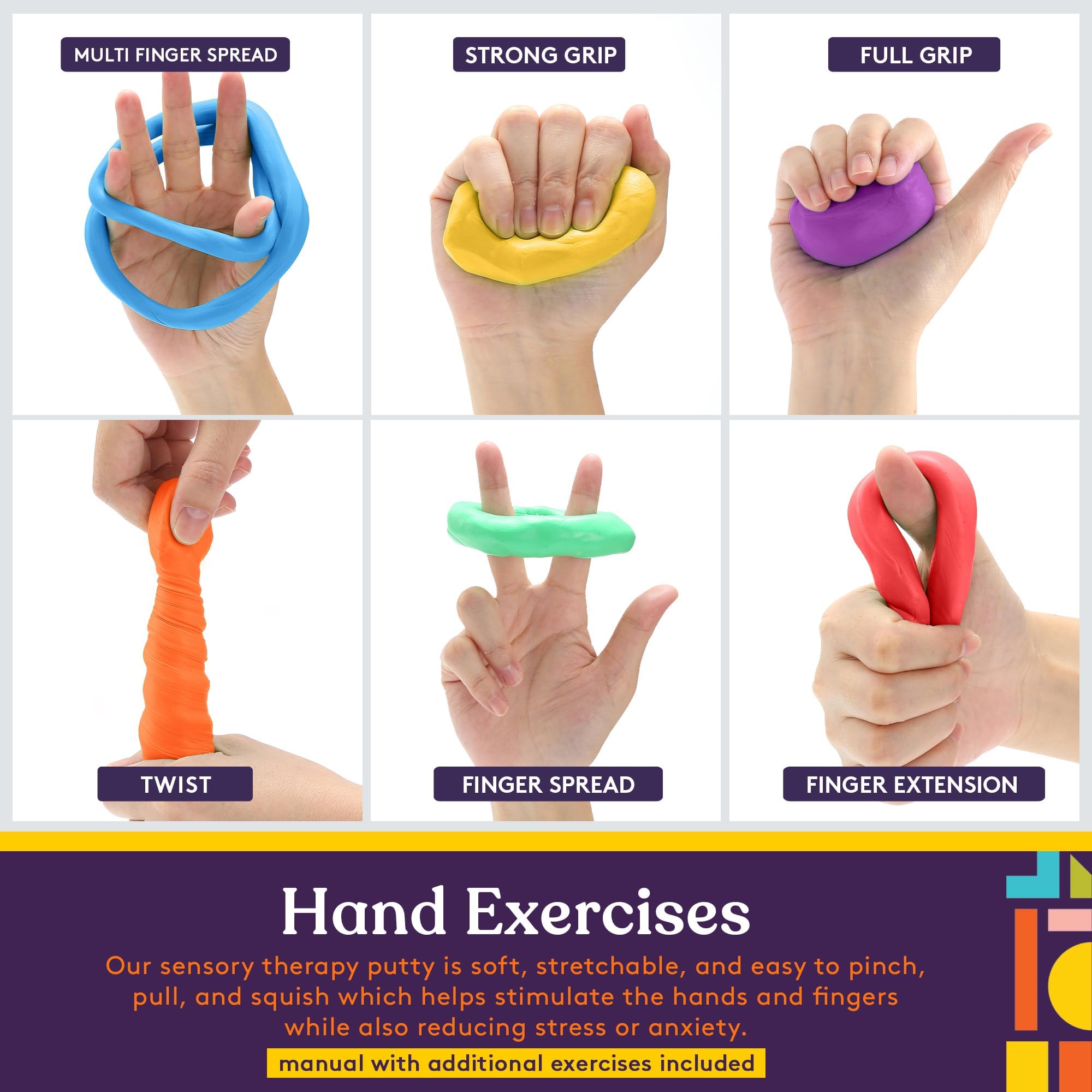 Special Supplies Therapy Putty for Teens and Adults - Resistive Hand Exercise Stress Relief Therapy Putty Kit, Set of 4 Strengths, Three Ounces of Each Putty (Primary Colors)