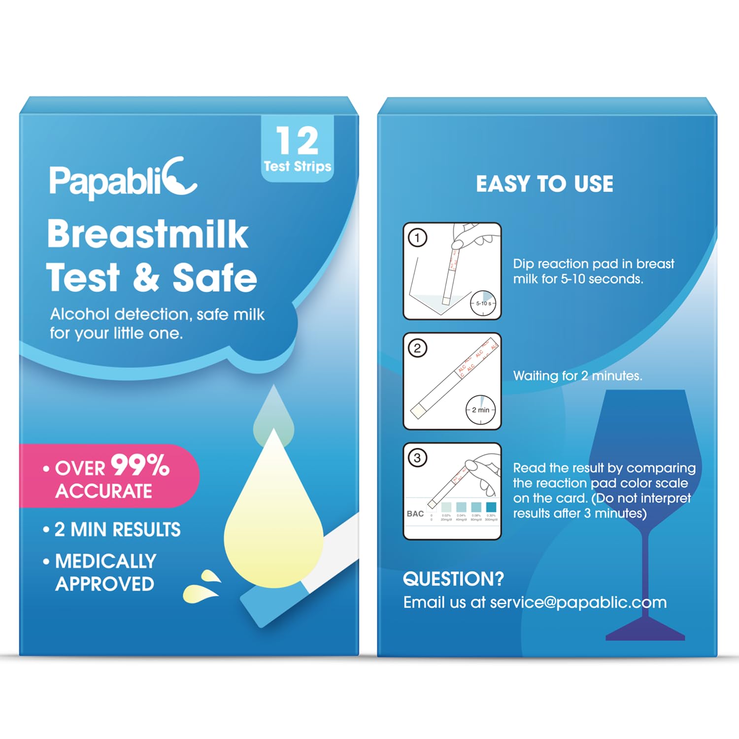 Papablic Alcohol Test Strips for Breastmilk, Quick Results in 2 Minutes Breast Milk Alcohol Test Strips for Breastfeeding Moms at Home Holiday Party, 12Pcs