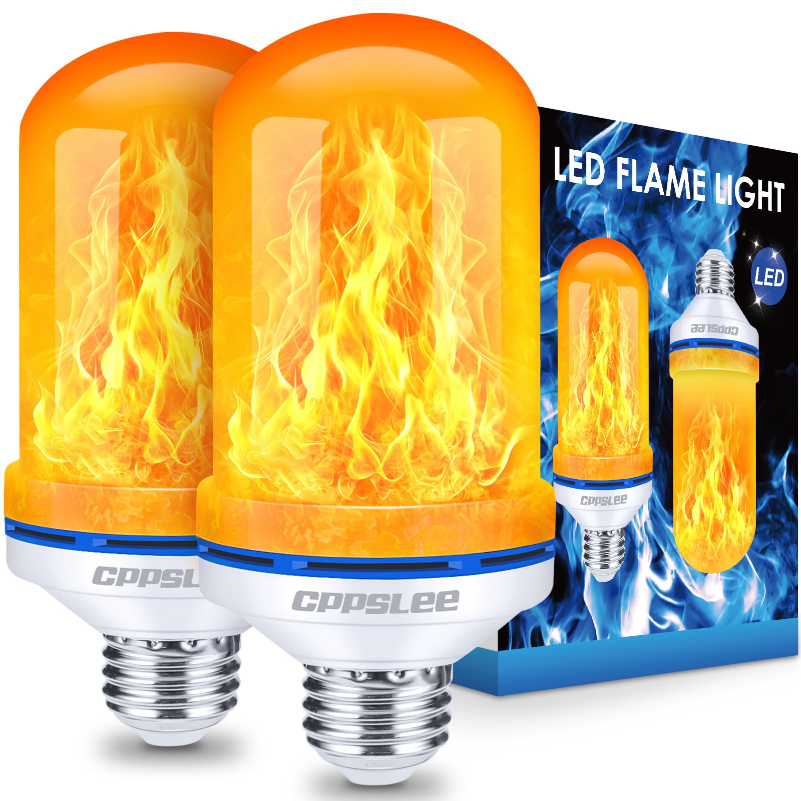 Halloween Decorations Upgraded LED Flame Light Bulbs, 4 Modes Flickering Light Bulbs, E26 Base Fire Flame Bulb, Christmas Lights Patio Outdoor Indoor Home Decor (Yellow, 2 Pack)