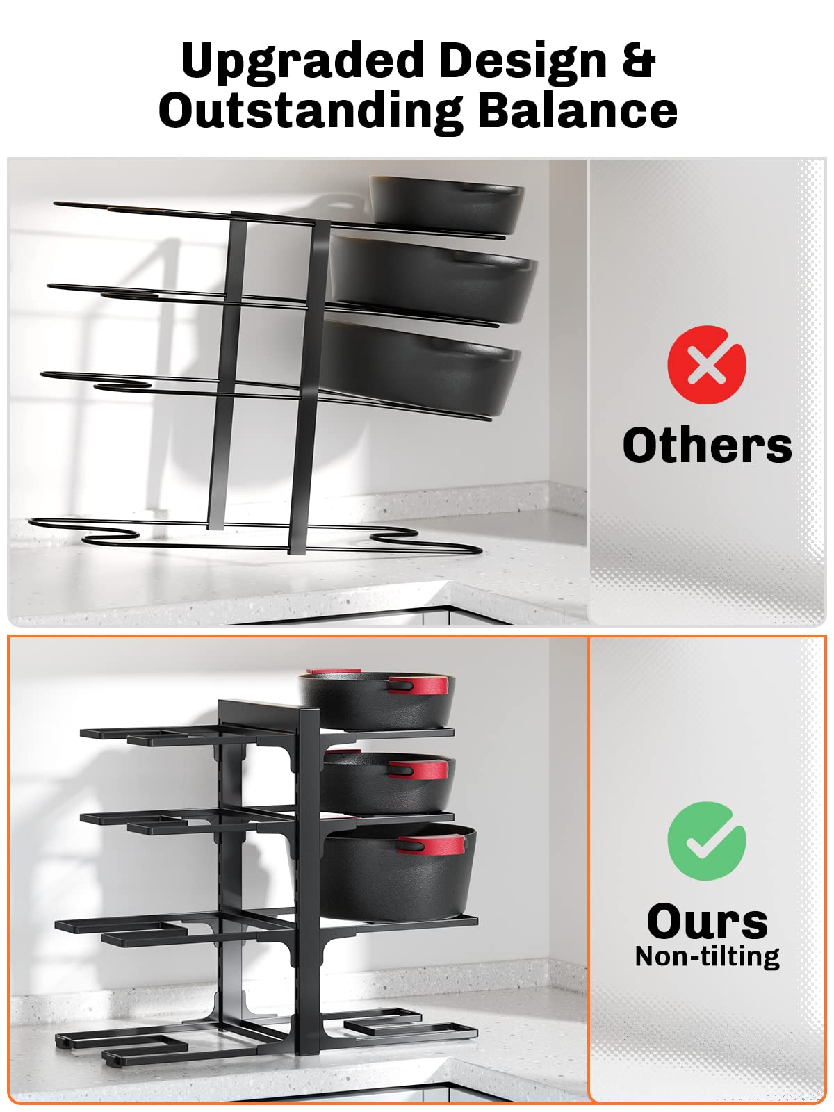 MUDEELA 8-Tier Pan Organizer Rack for Kitchen Cabinet Storage and Organization, 15.83" Height Heavy Duty Pots and Pans Organizer under Cabinet, Adjustable Pot Organizer Rack