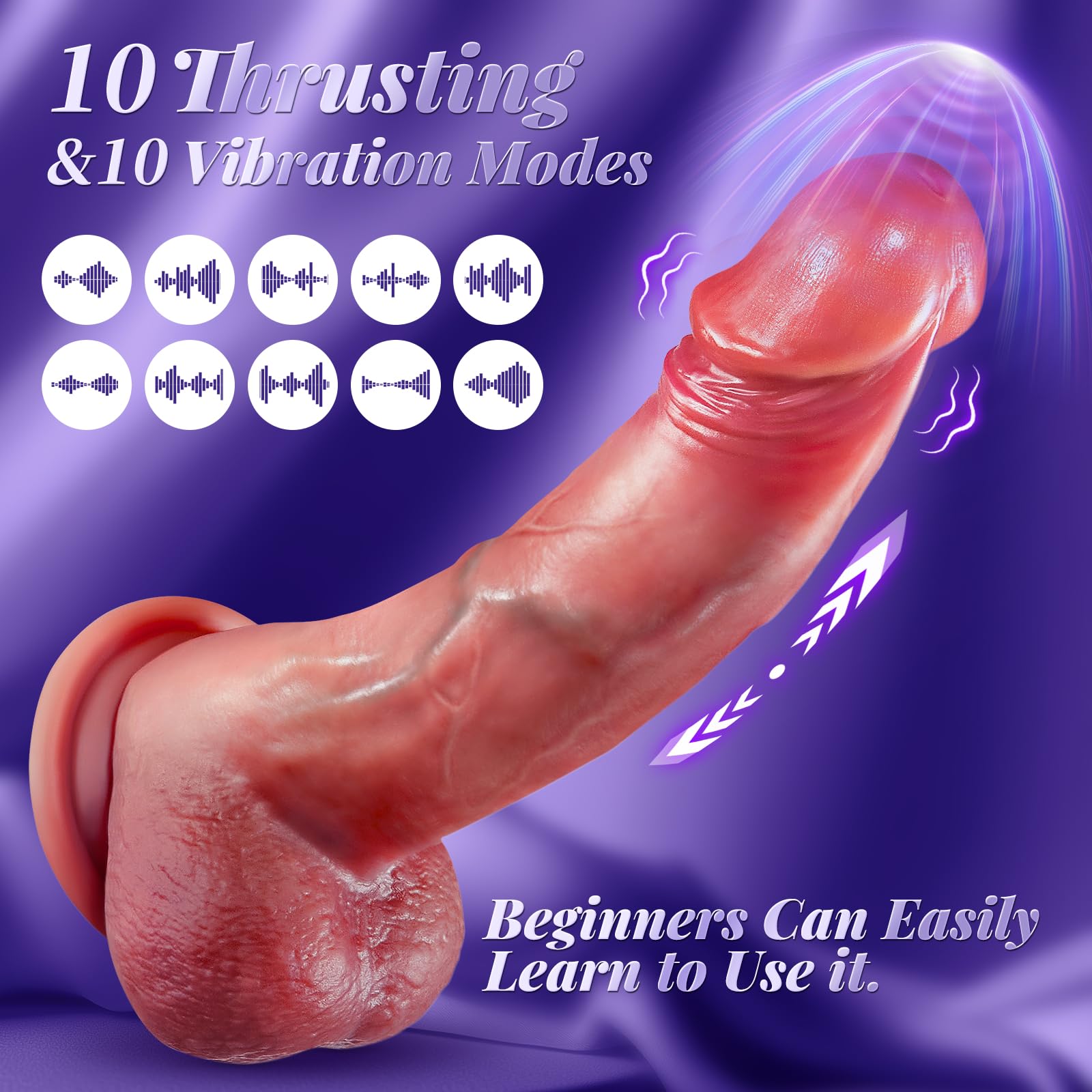 Vibrator Sex Toys Thrusting Dildo，Suction Cup Dildo Penis with 10 Thrusting & 3 Vibrating Modes for G Spot Vagina Anal Sex Stimulation，Soft Silicone Dildos Adult Sex Toy for Women and Couple