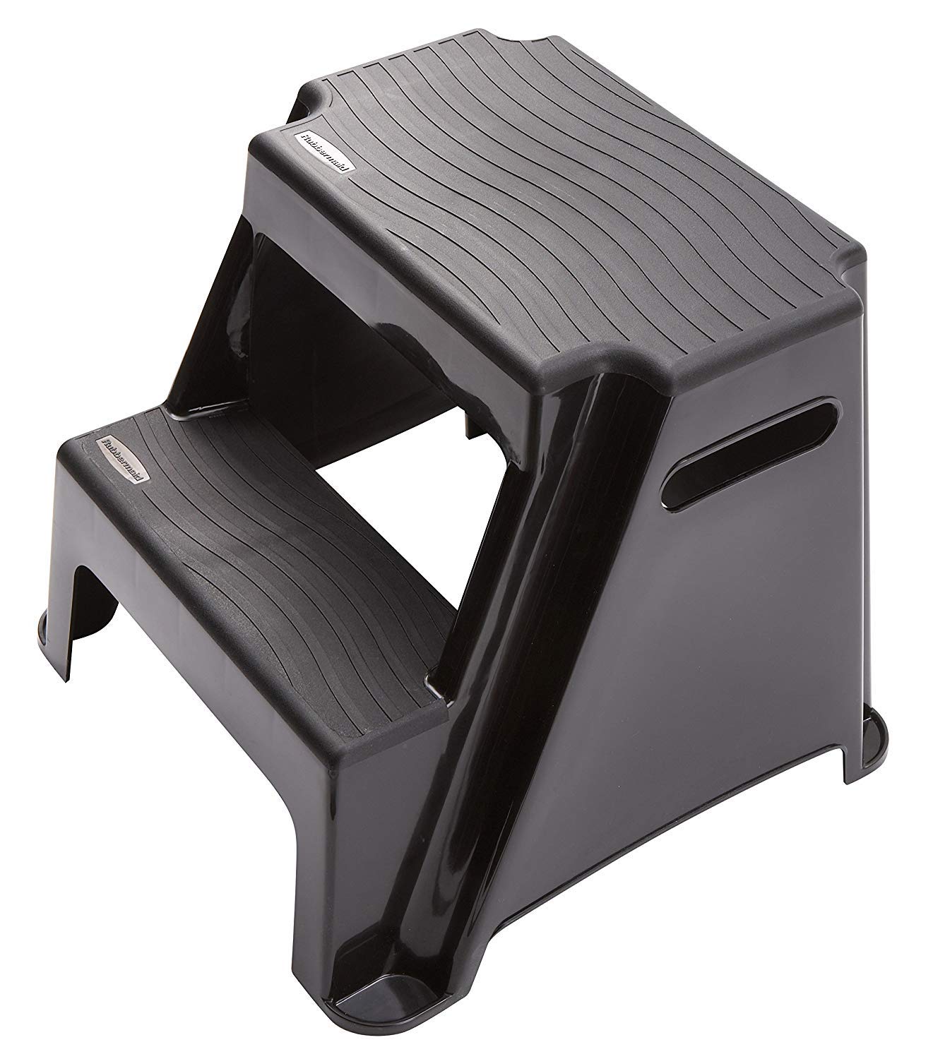 Rubbermaid 2-Step Molded Plastic Step Stool, Lightweight with Slip Resistant Treads and Non-Slip Feet, Black (Amazon Exclusive)