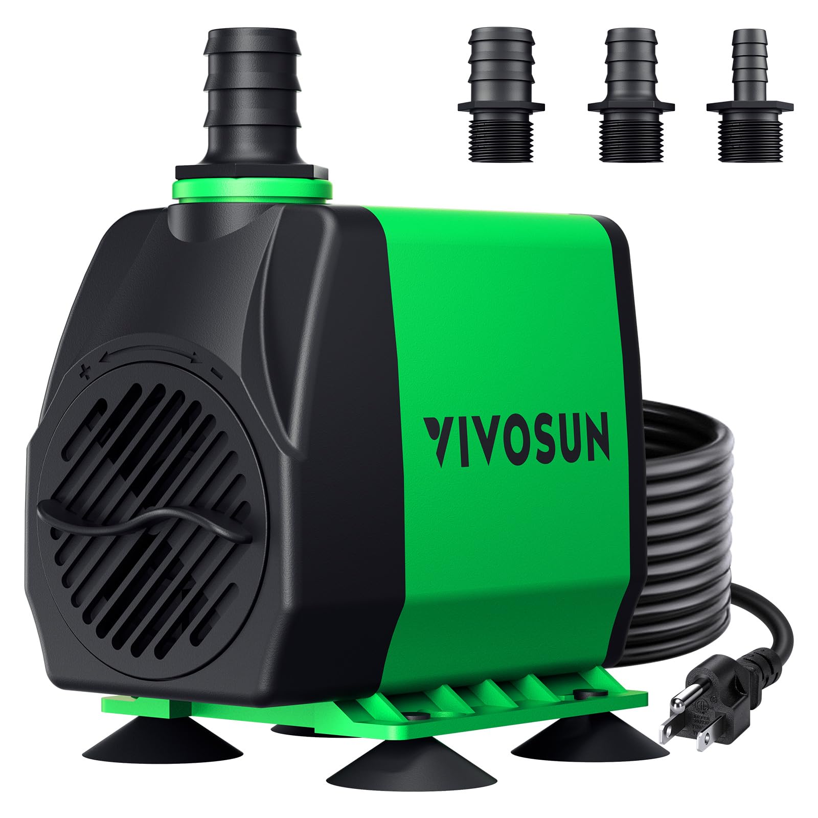VIVOSUN Tauchpumpe 800GPH (3000L/H, 24W), ultra leise Wasserfontänenpumpe mit 3 m Förderhöhe, 2 m Netzkabel, 3 Düsen für Fischbecken, Teich, Aquarium, Statuen, Hydrokultur Grün