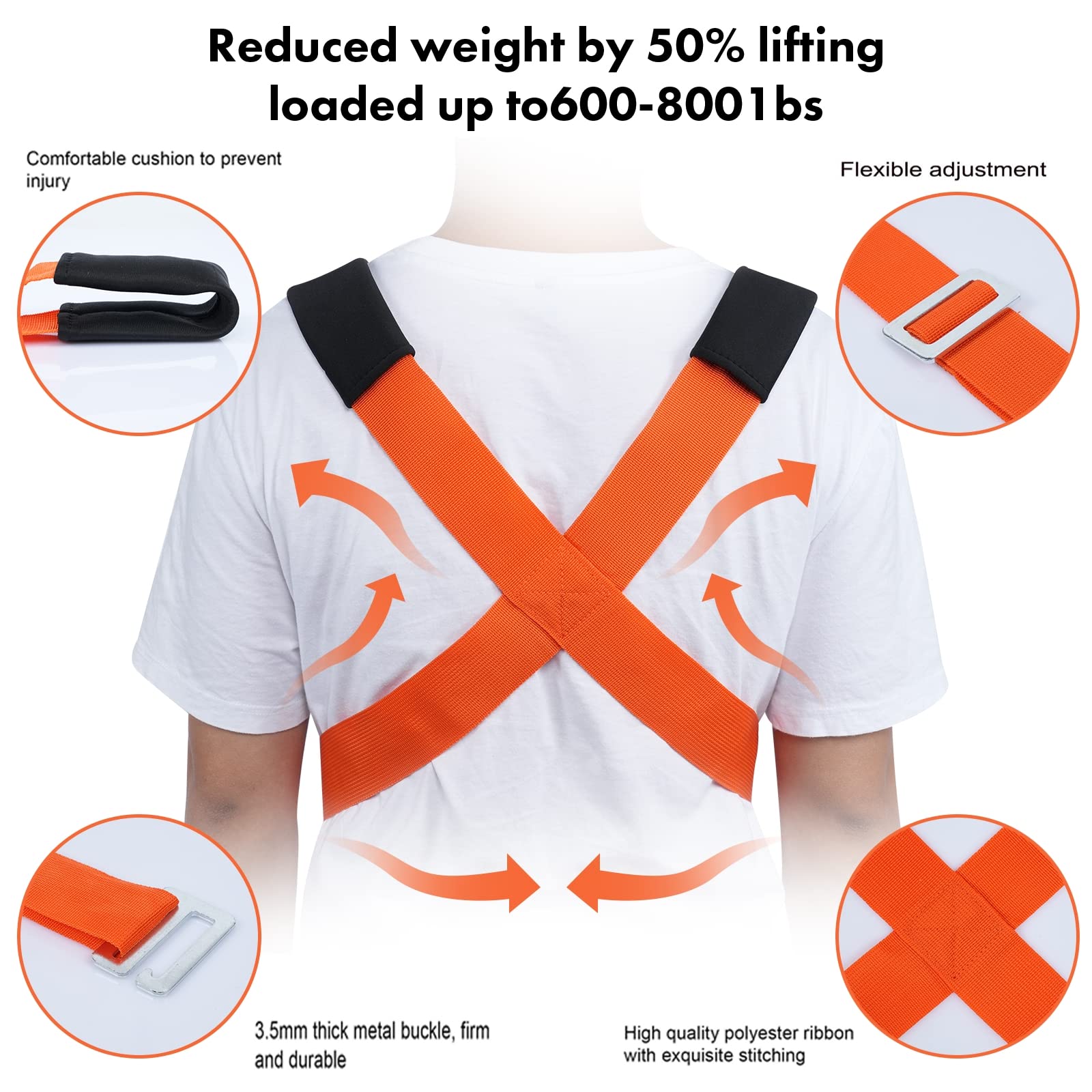 Moving Straps Lifting（Padded） one Person 2-Person Lifting and Moving System Appliance,for Harness Moving Mattress Couch Furniture Heavy Things,Suitable Professional Moving Body Strap Wrist Strap