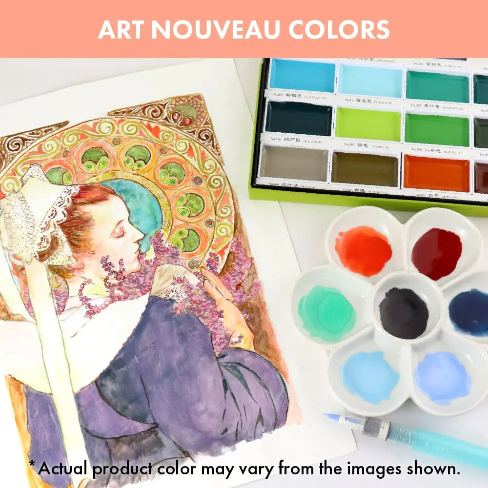 Kuretake GANSAI TAMBI Watercolor Paint Set 24 Colors II - Art nouveau, Professional-quality art supplies for artists adult painting aketching, Non-Toxic, Made in Japan