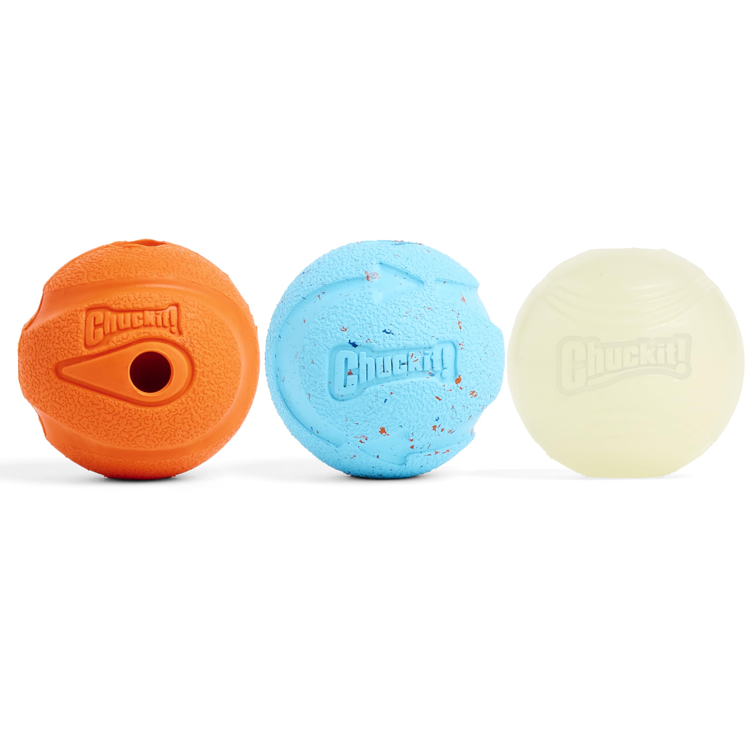 Chuckit! Fetch Medley Dog Ball Dog Toys, Medium (2.5 Inch) Pack of 3, for Medium Breeds, Includes Whistler, Max Glow and Rebounce Balls