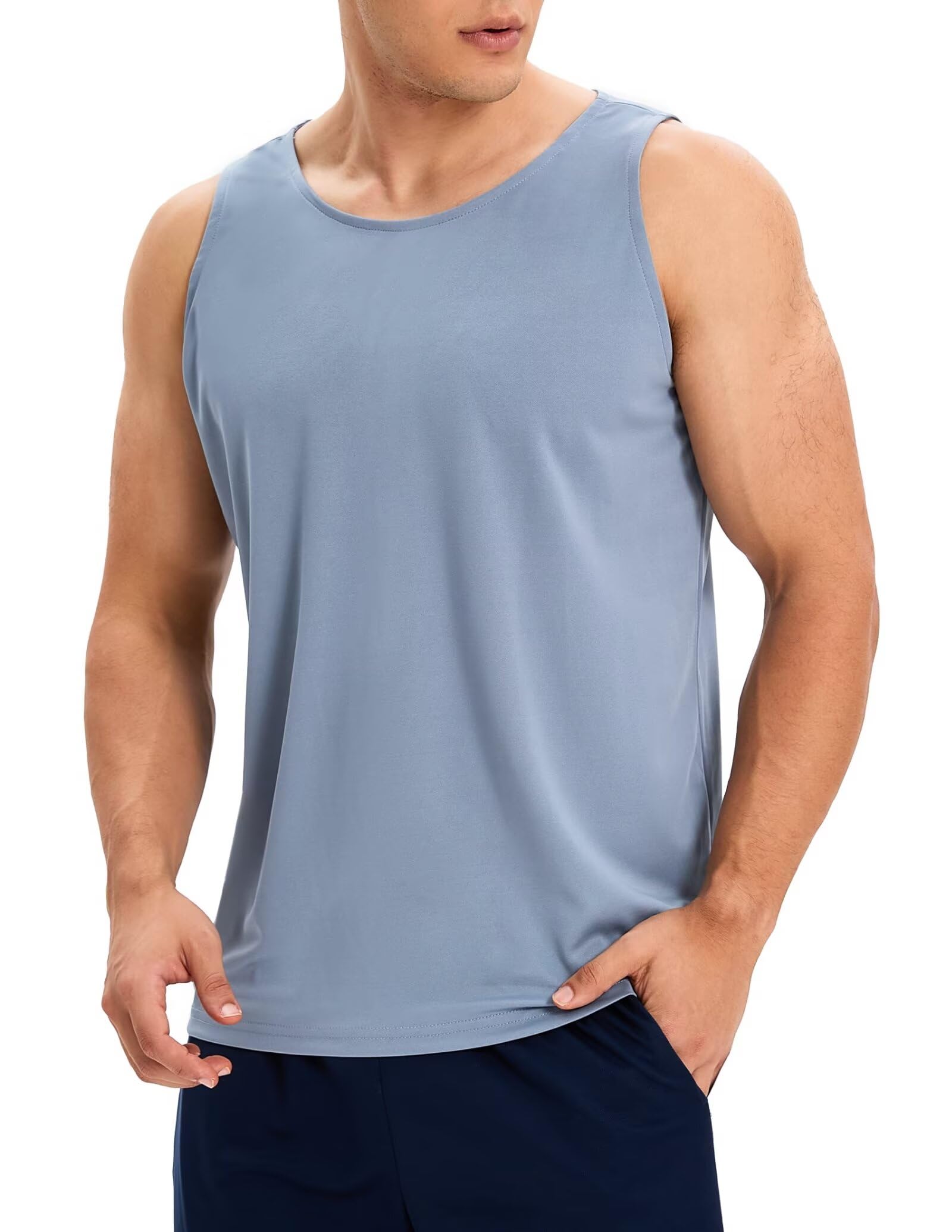 OYGSieg 6 Pack Men's Quick Dry Workout Tank Tops Breathable Gym Sleeveless Muscle Shirts for Active Men SetA L