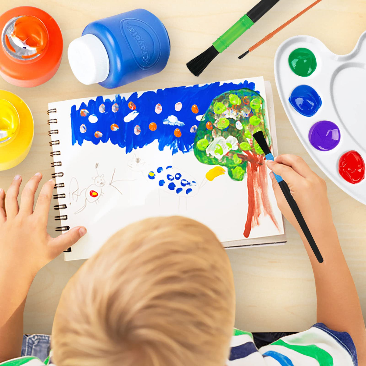 Kids Painting Set, Washable Paint for Kids 10 Colors, 7 Paintbrushes, Paint Palette, Painting Smock, Non Toxic Tempera Paints 2 oz Each,Paints for Toddlers Gifting Bundle Art, Crafts