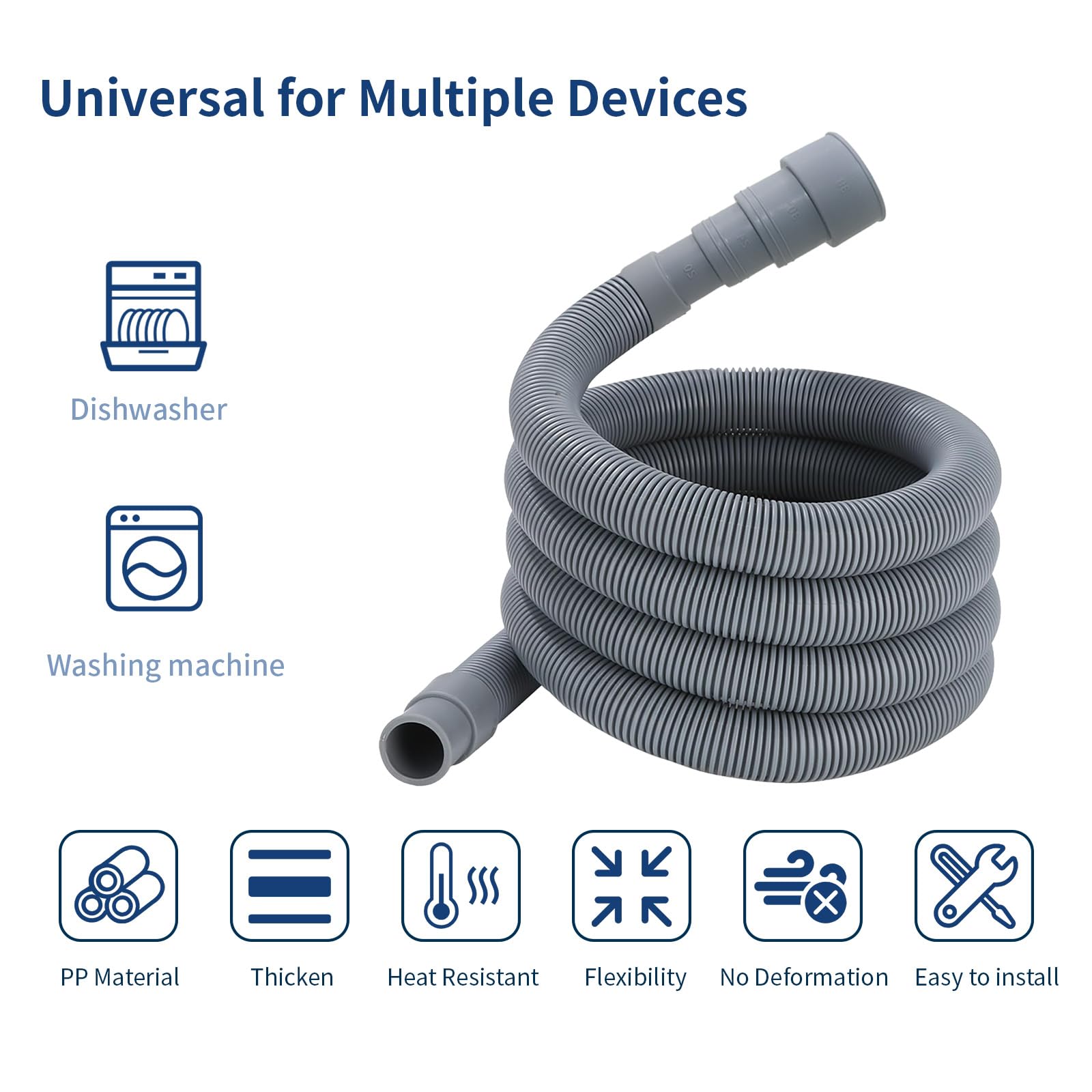 Anchira 3.2 FT Washing Machine Drain Hose, Flexible Dishwasher Drain Hose Extension Kit, Universal Washer Drain Hose, Corrugated Washer Hose with 1 Adapter, 2 Hose Clamps, 1 U-Bend Hose Holder