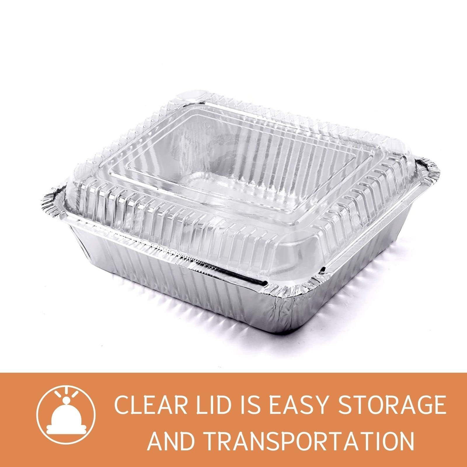 (35 Pack) 8x8 Square Aluminum Baking Cake Pans with Clear Plastic Lids - Foil Pans with Lids - Disposable Food Containers Great for Cooking, Heating, Storing, Prepping Food
