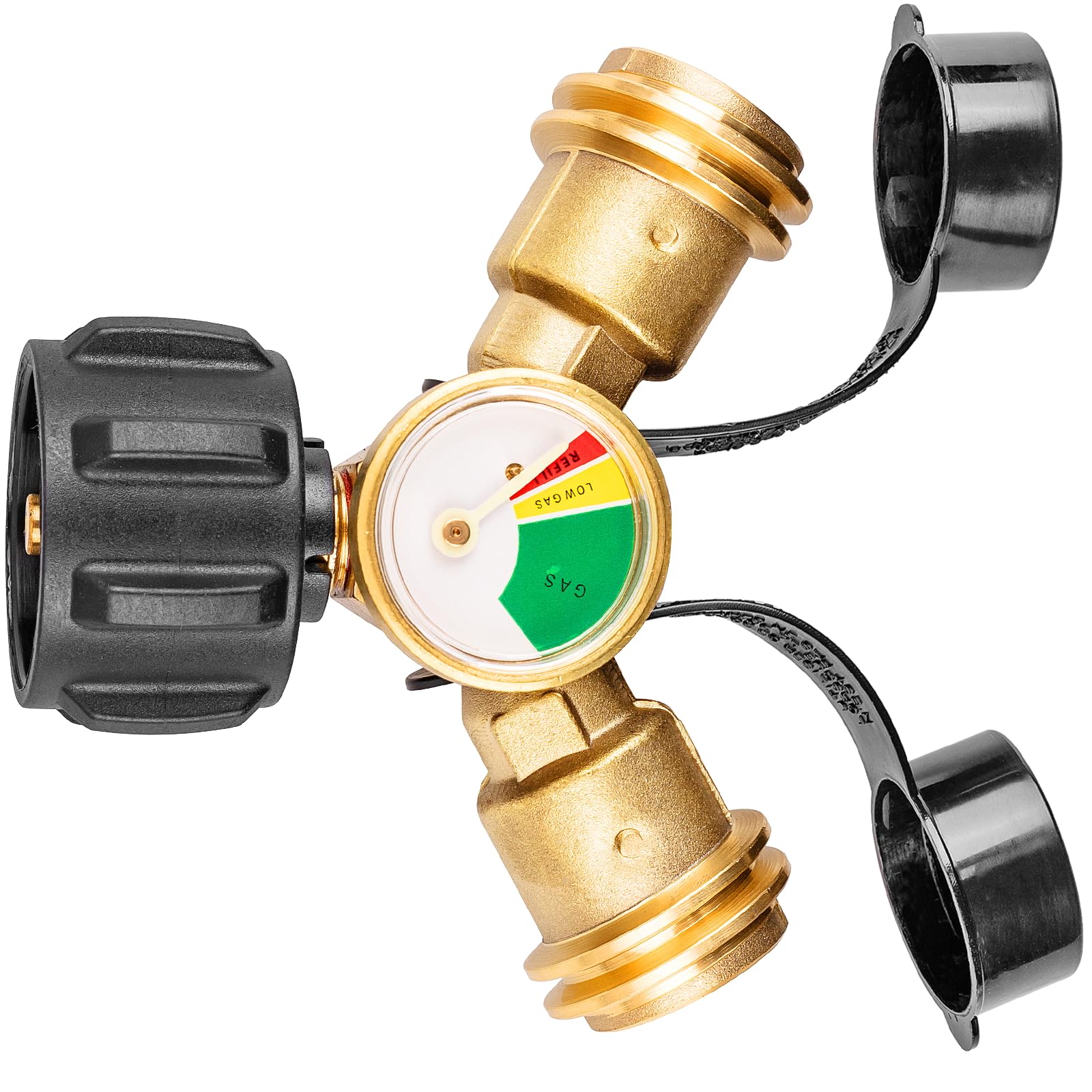 Propane Tank Splitter with Gauge, Propane Splitter 2 Way, Propane Y Splitter Adapter with Shut Off Valve, Propane Hose Splitter Manifold for Camping Stoves, Heater, BBQ Grills, Gas Burners and More