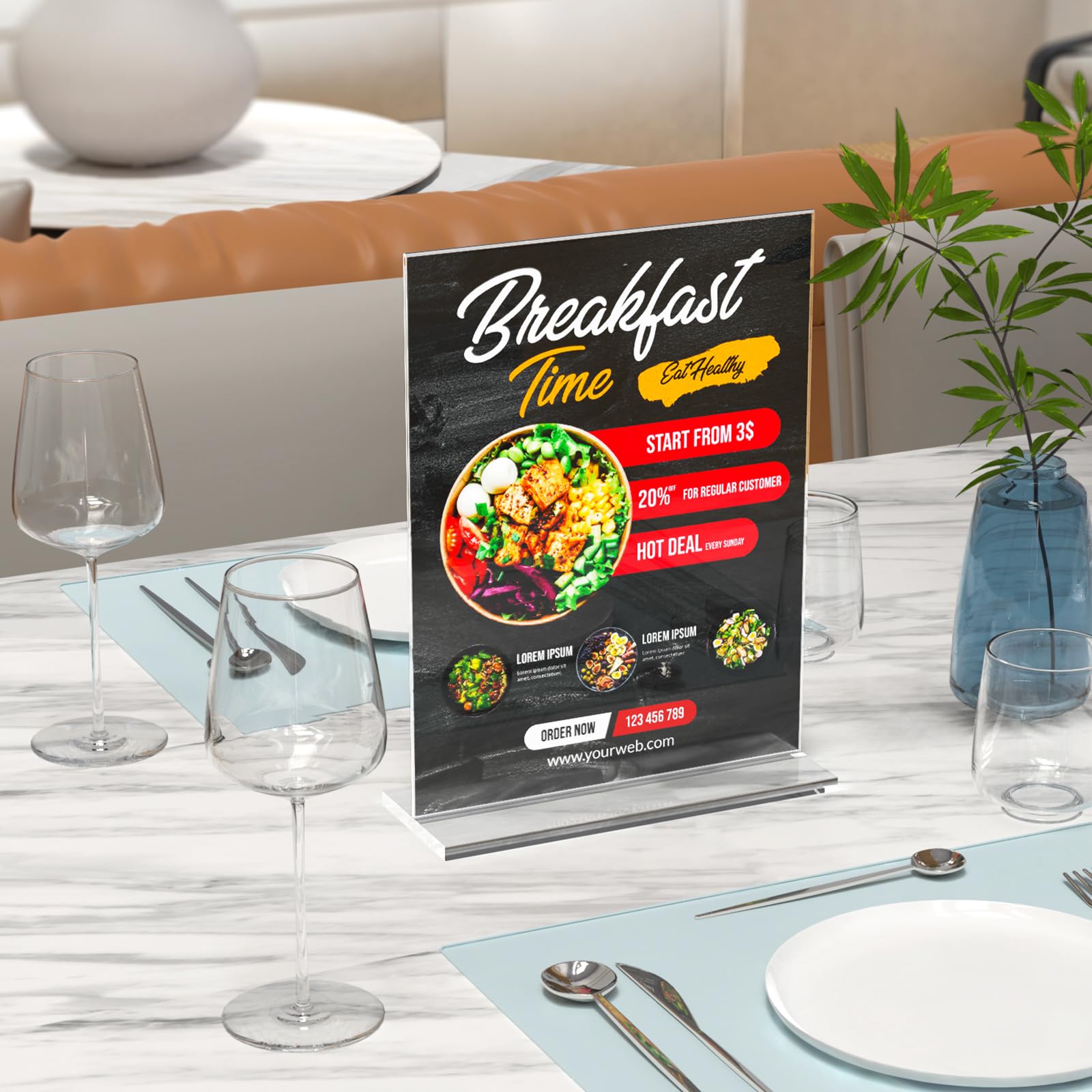 3 Pack Acrylic Sign Holder 8.5 x 11 Inches, Clear Menu Stand, Vertical Flyer Display, Table Paper Holder, Desk Brochure, Plastic Sign Display for Restaurants, Office, Store