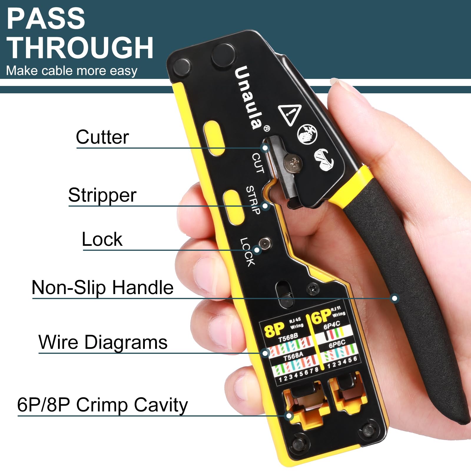 RJ45 Crimp Tool Pass Through Ethernet Crimper Kit Cat5 Cat6 Crimping Tool Kit, RJ45 Ethernet Crimping Tool Kit RJ45 Crimper