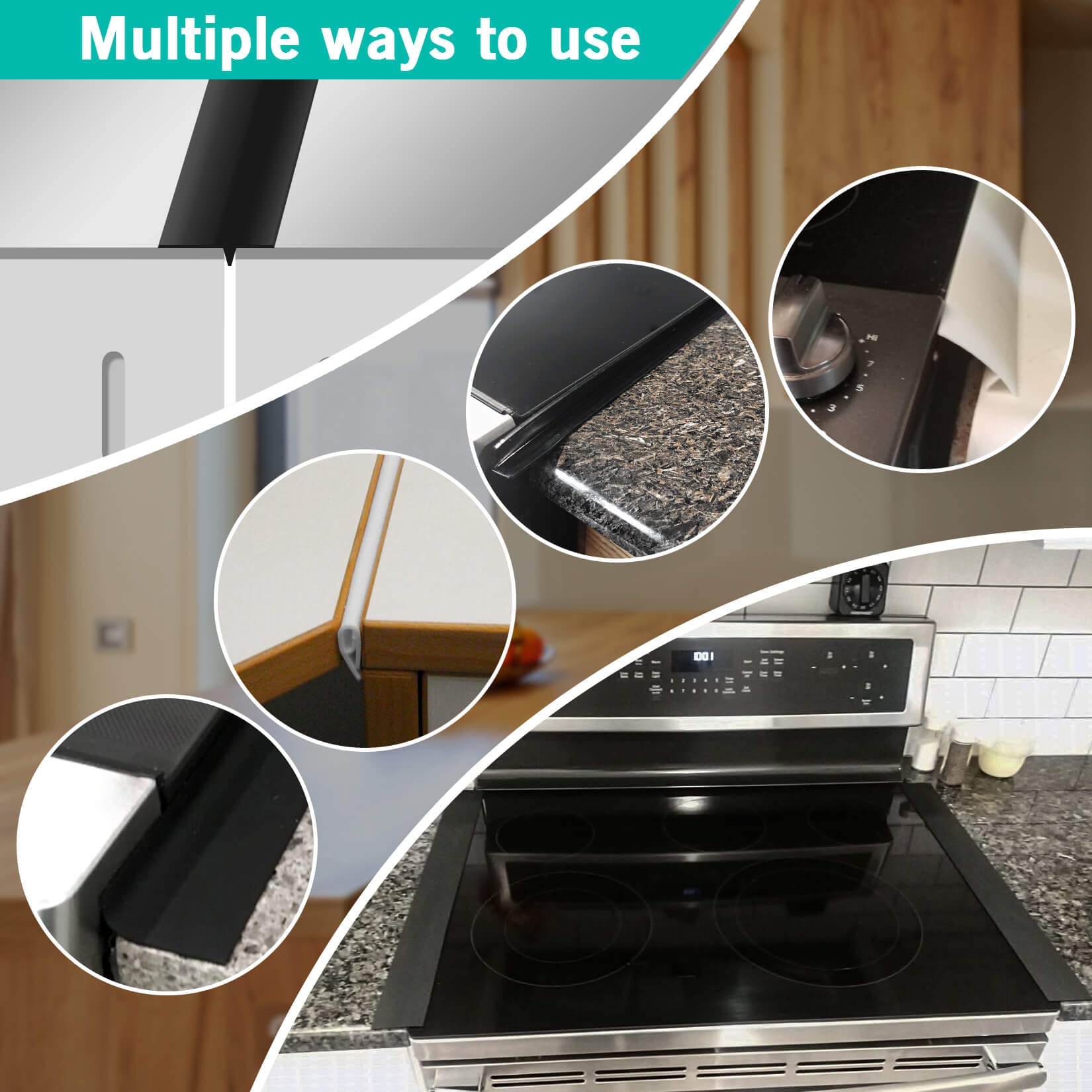 Gap Filler for Stove and Counter - Kitchen Stove Counter Gap Cover Silicone Gap Cover Between Stove and Counter 21 Inches Black