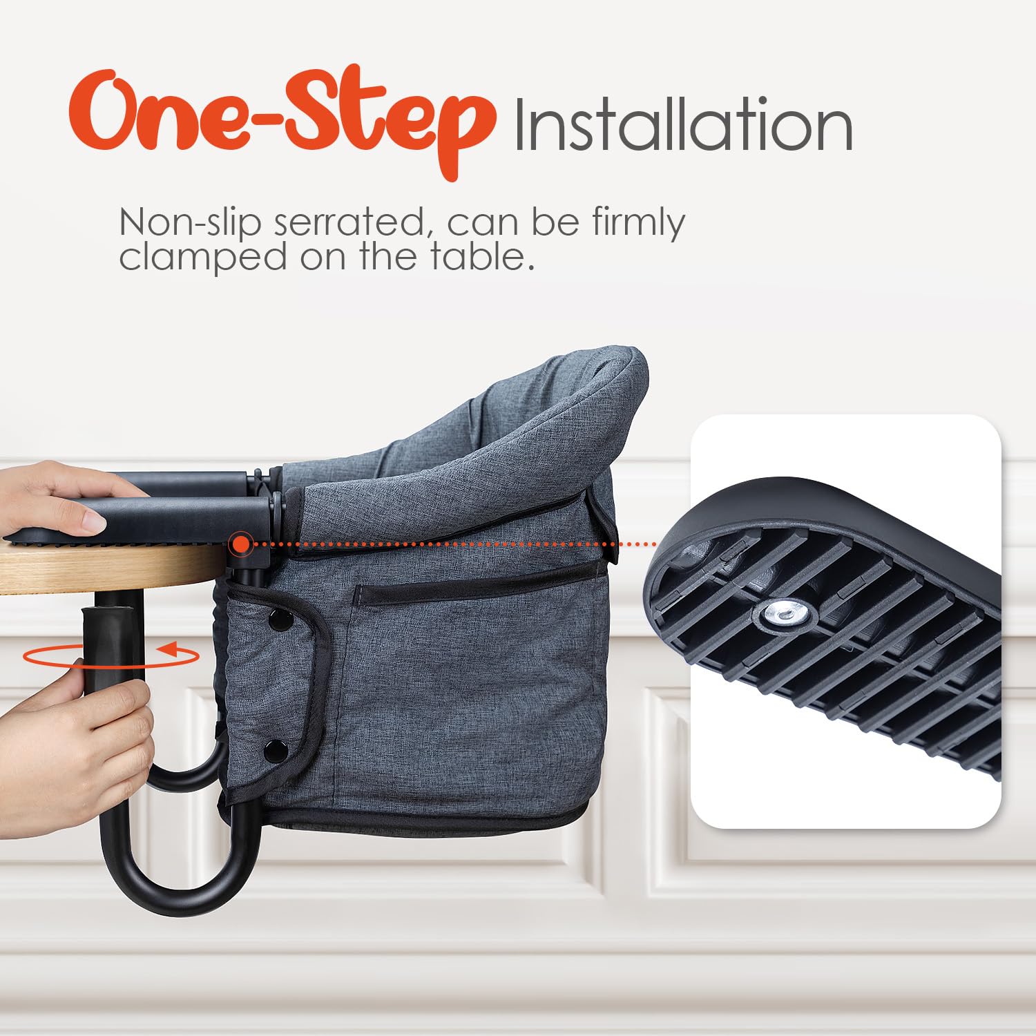 Hook On High Chair - Portable & Foldable for Babies 6-36 Months, Family & Travel Use with Carry Bag (Grey)