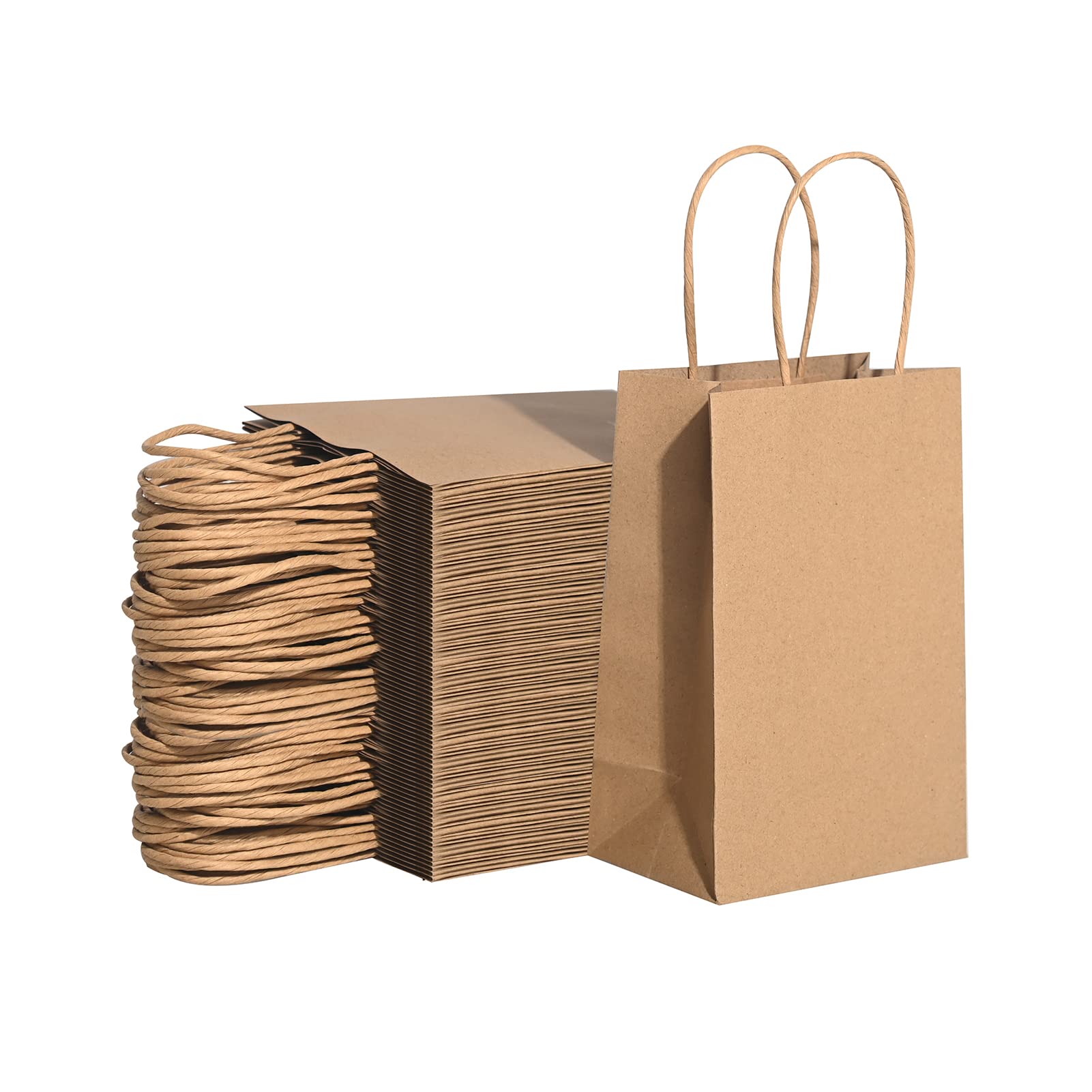 Brothersbox Small Brown Paper Bags with Handles 100PCS, 5.25 * 3.25 * 8 Inch Kraft Gift Bags Bulk for Craft Shopping Business Party Favor Retail Birthday Grocery