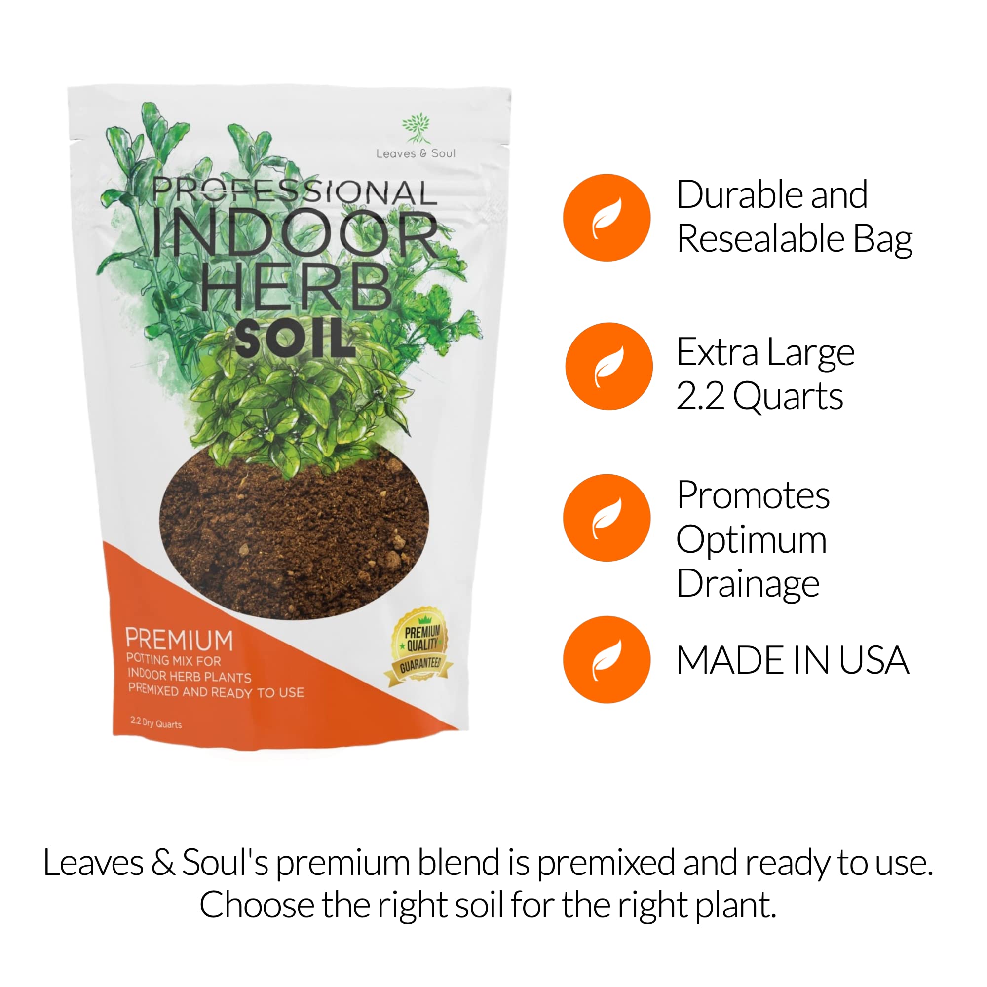 Professional Indoor Herb Plant Soil | Large 2.2 Quarts Ready to Use for Kitchen Herbs, Gardens, Cooking Herbs | Peat Moss, Coco Coir, Perlite, Dolomite | Made in USA