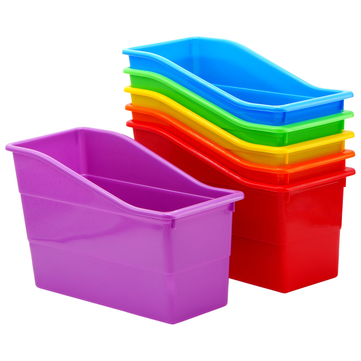 4E's Neuheit 6 Haltbare Buch- und Aktenhalter, Bücherkisten für den Klassenraum, vertikaler Buch-Organizer aus Kunststoff, Ordner, Büro- und Klassenzimmer-Ordnungsbehälter (Regenbogen)