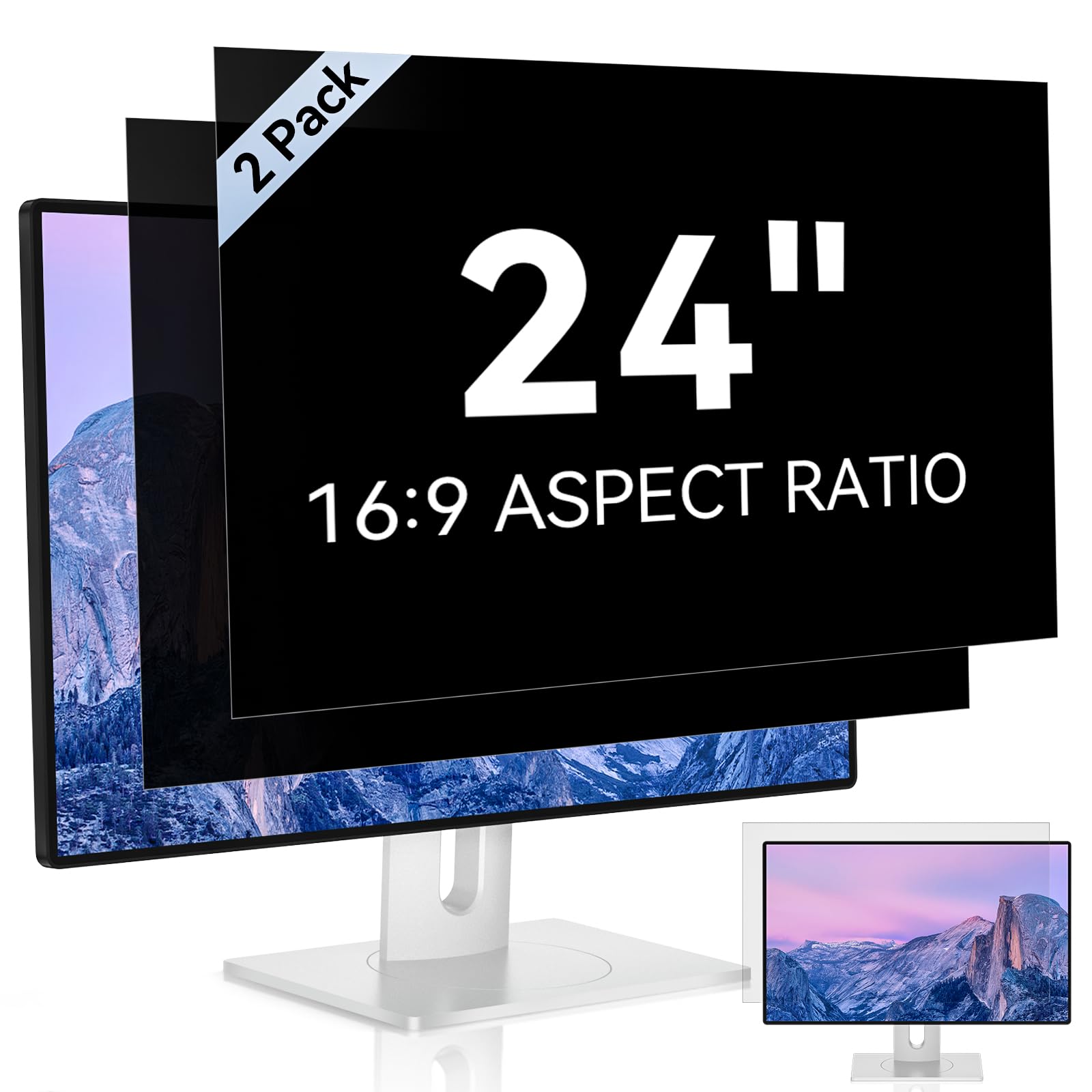 [2 Pack] 24 Inch Computer Privacy Screen for 16:9 Aspect Ratio Widescreen Monitor, Eye Protection Anti Glare Blue Light Computer Monitor Privacy Filter, Removable Anti-Scratch 24in Protector Film