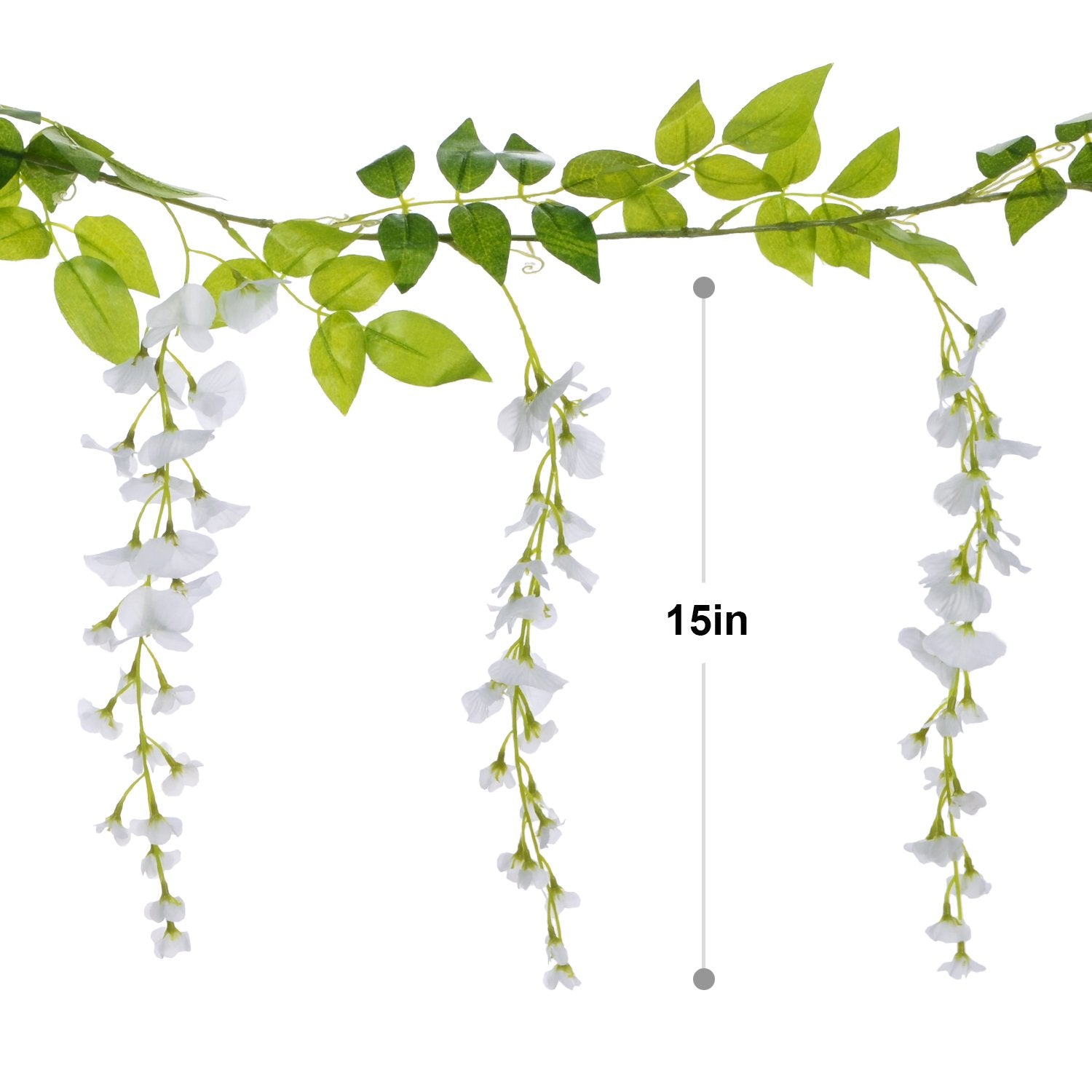 Lvydec Wisteria Artificial Flowers Garland, 4Pcs Total 28.8ft White Artificial Wisteria Vine Silk Hanging Flower for Home Garden Outdoor Ceremony Wedding Arch Floral Decor