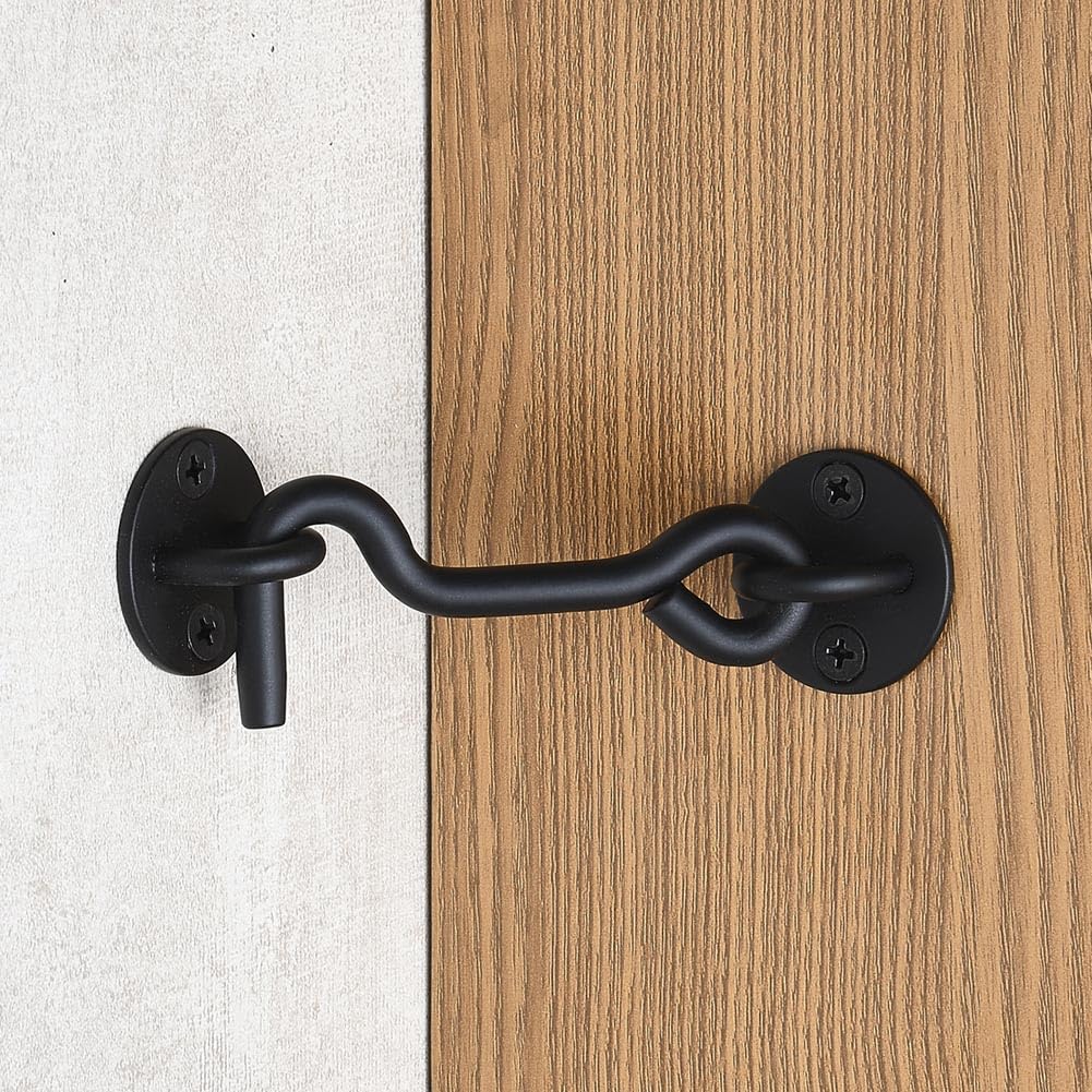 Raswik 4” Privacy Hook and Eye Gate Latch Easy Lock for Barn Door, Black