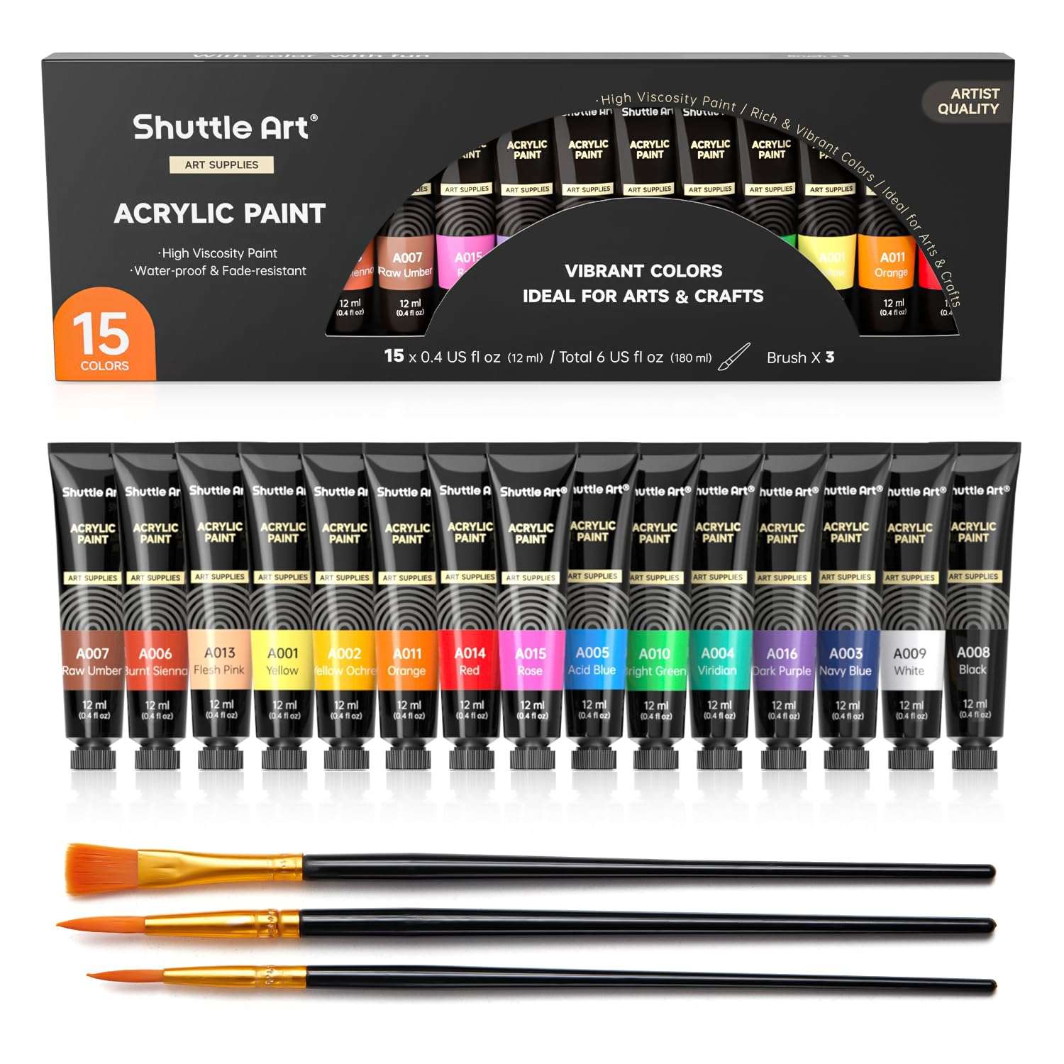 Shuttle Art Acrylic Paint Set, 30 x12ml Tubes Artist Quality Non Toxic Rich Pigments Colors Great for Kids Adults Professional Painting on Rocks Canvas Wood Clay Fabric Ceramic Crafts