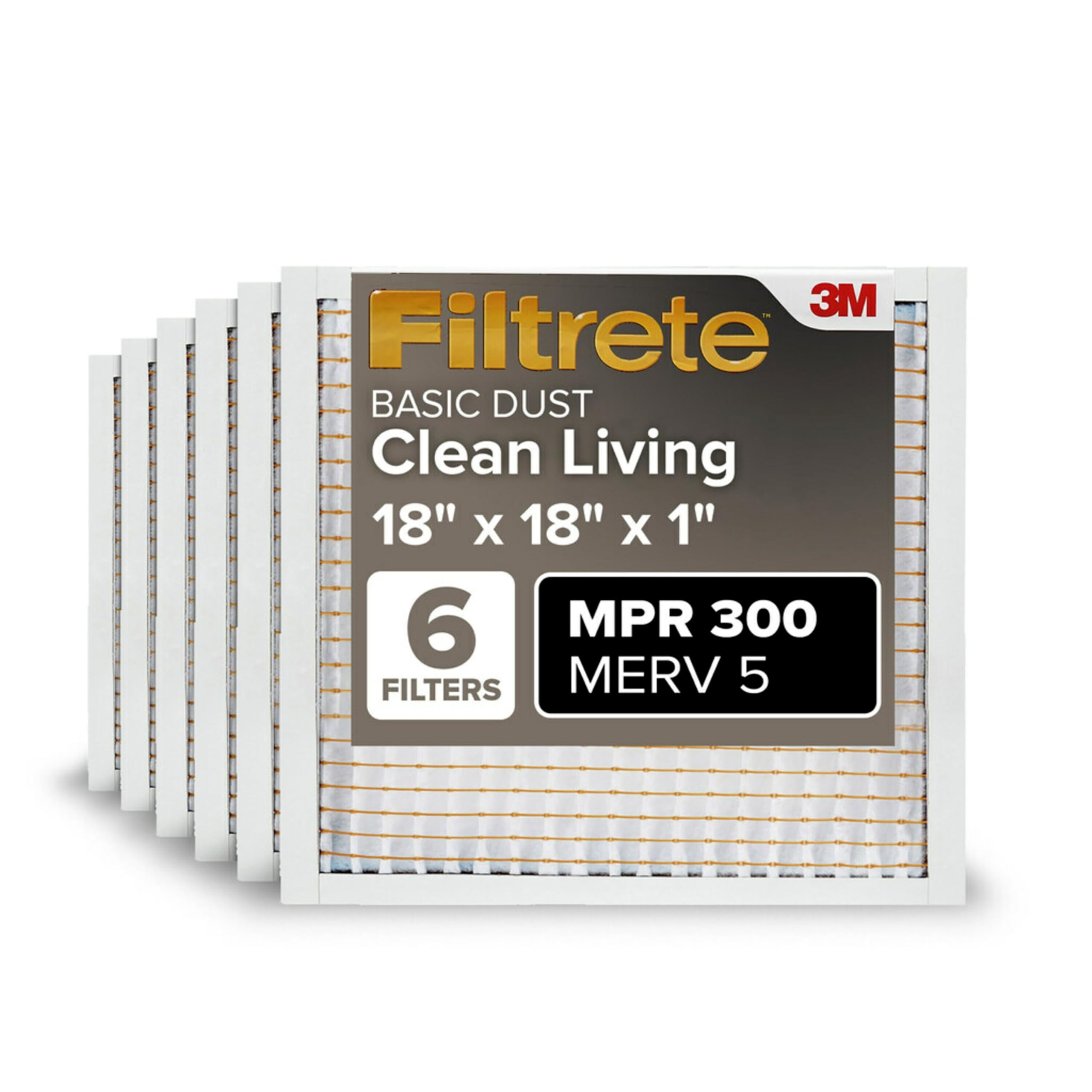Filtrete 12x12x1 AC Furnace Air Filter, MERV 5, MPR 300, Capture Unwanted Particles, 3-Month Pleated 1-Inch Electrostatic Air Cleaning Filter, 6-Pack (Actual Size11.81x11.81x0.81 in)