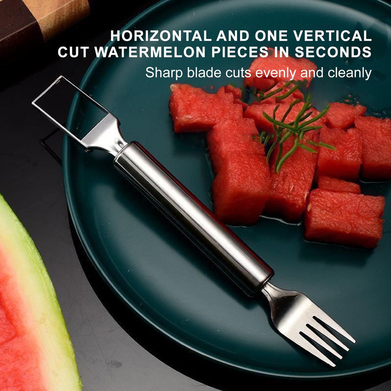 2Pcs Watermelon Fork Slicer Cutter, 2-in-1 Stainless Steel Fruit Cutter, Watermelon Cutter，New Upgrade Dual Head Watermelon Fork Slicer Tool, Summer Fruit Cutting Home Kitchen Gadgets.