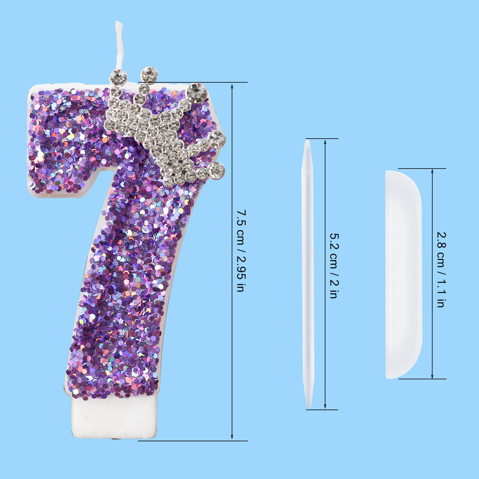 Birthday Number Candles,Purple Crown Birthday Candles for Cake,Glitter Number 7 Candle Cake Topper with Sequins for Anniversary Celebrations Supplies (Number 7)