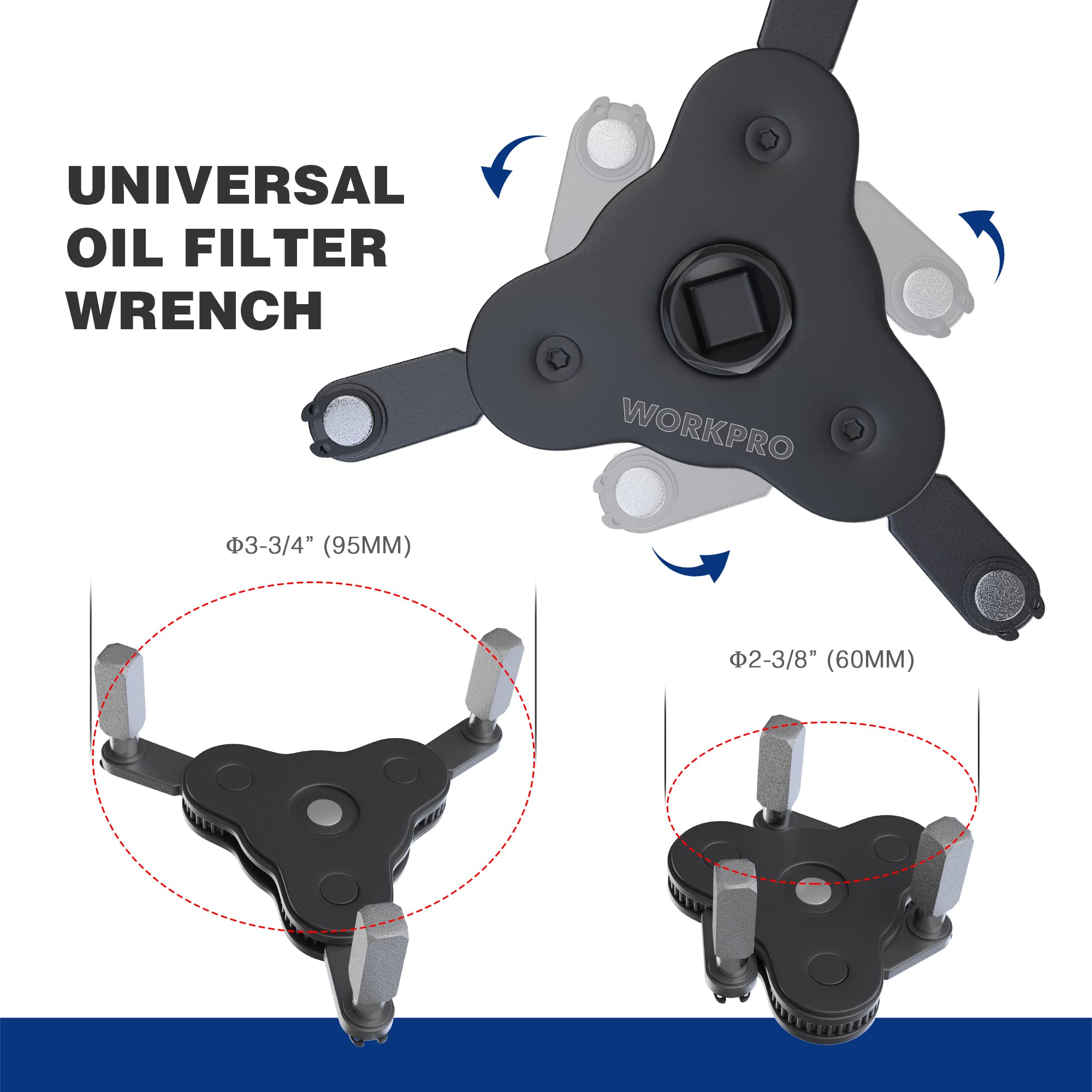WORKPRO Universal Oil Filter Wrench Adjustable, Magnetic Oil Filter Removal Tool, Oil Filter Change Set, Ideal for Engine Filters, Conduit, & Fittings…