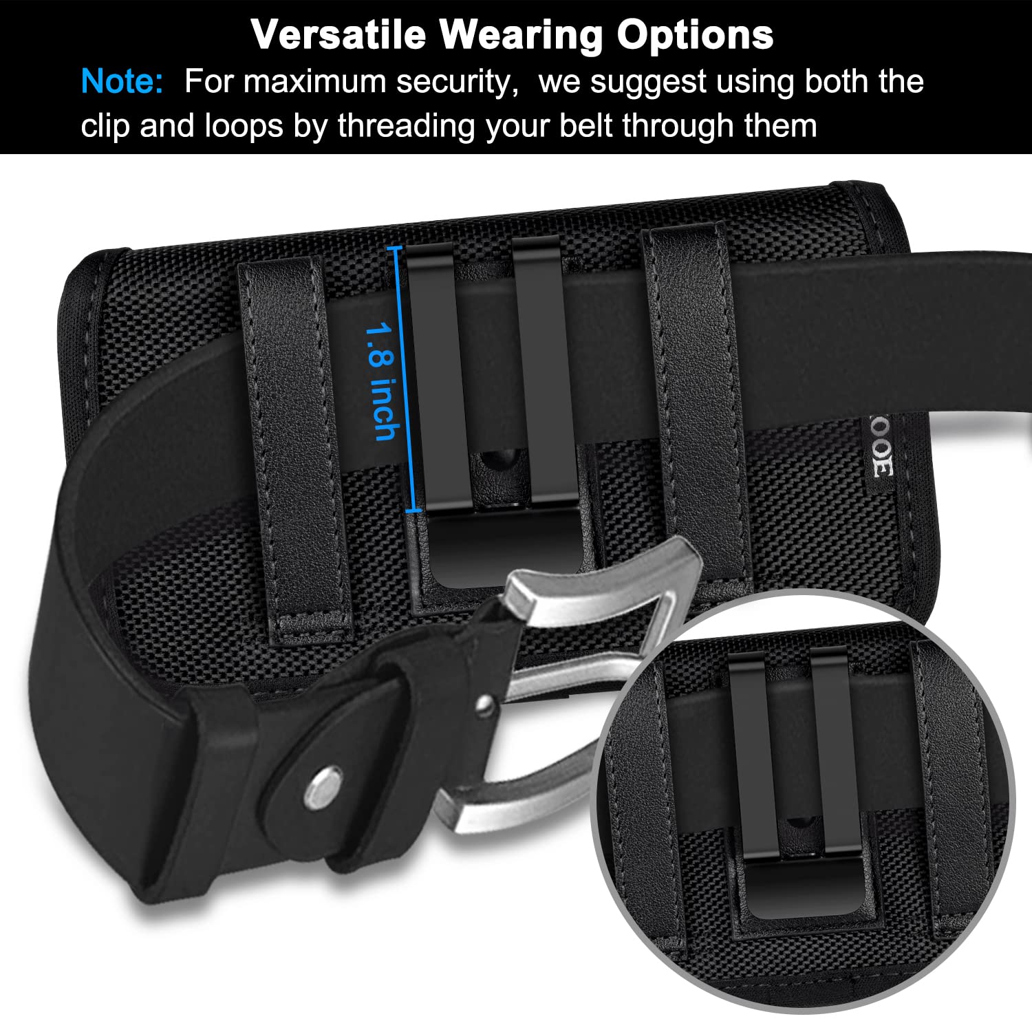 ykooe Rugged Nylon Holster Compatible with iPhone 16 15 14 13 12 & Pro Models, Galaxy S25, S24, S23, S22 Cell Phone Belt Holder for Men, Black - L