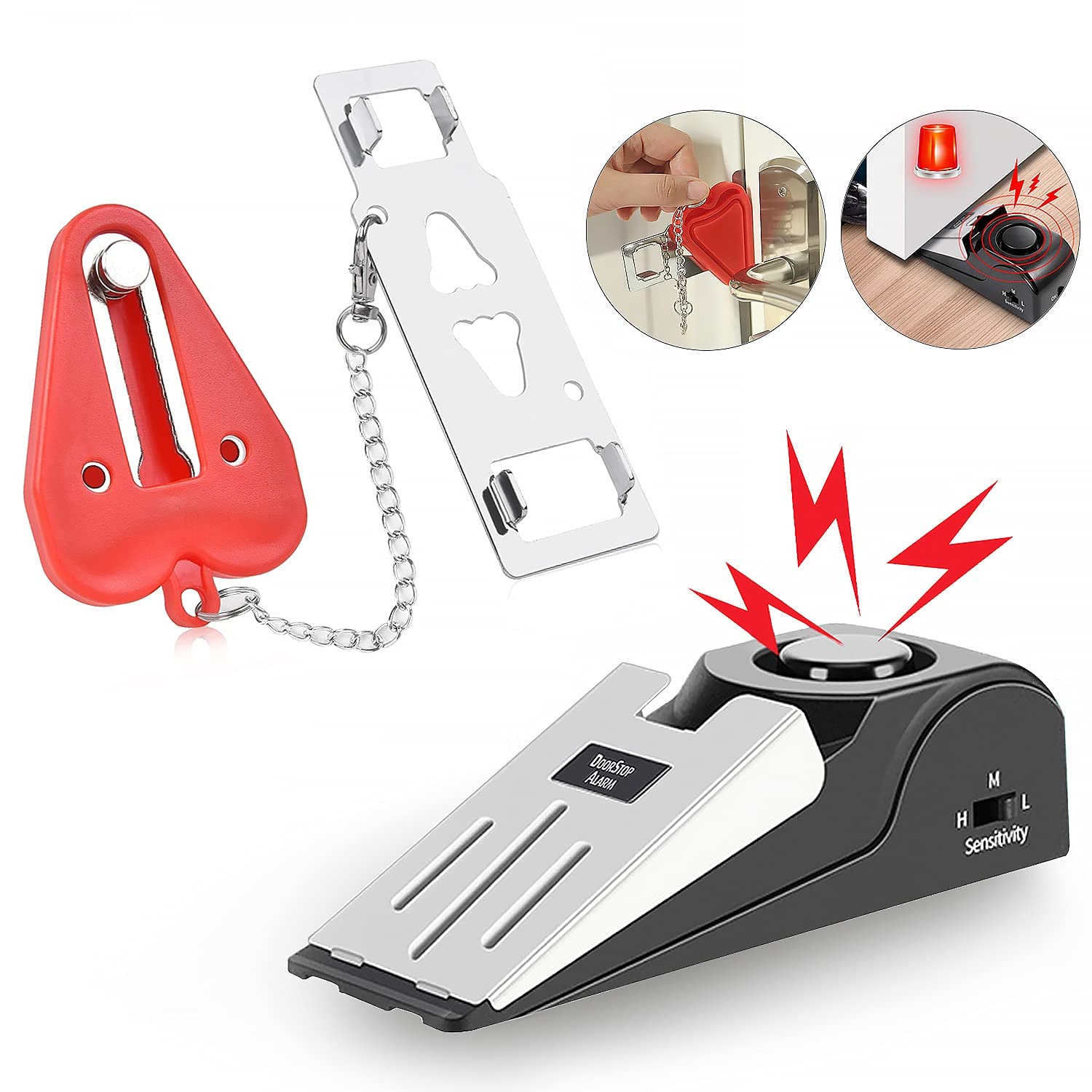 MBBEST Portable Door Lock & Door Stop Alarm,Dual Protection Security Devices Pocket Door Stopper Self Defensey Tools for Hotel Travel Home Apartment House, Red/Black