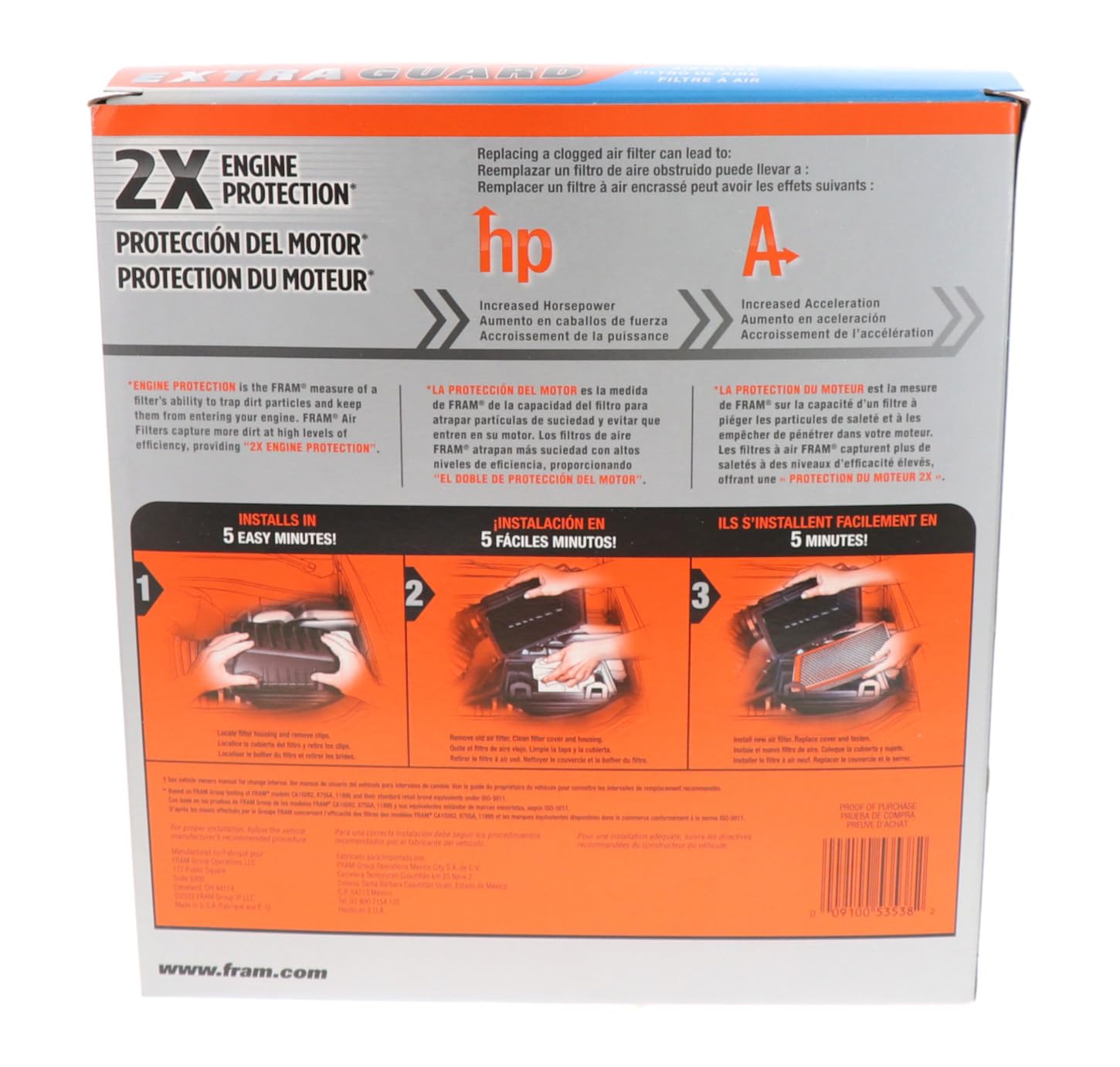 FRAM Extra Guard Air Filter, CA10262 for Select Ford and Lincoln Vehicles