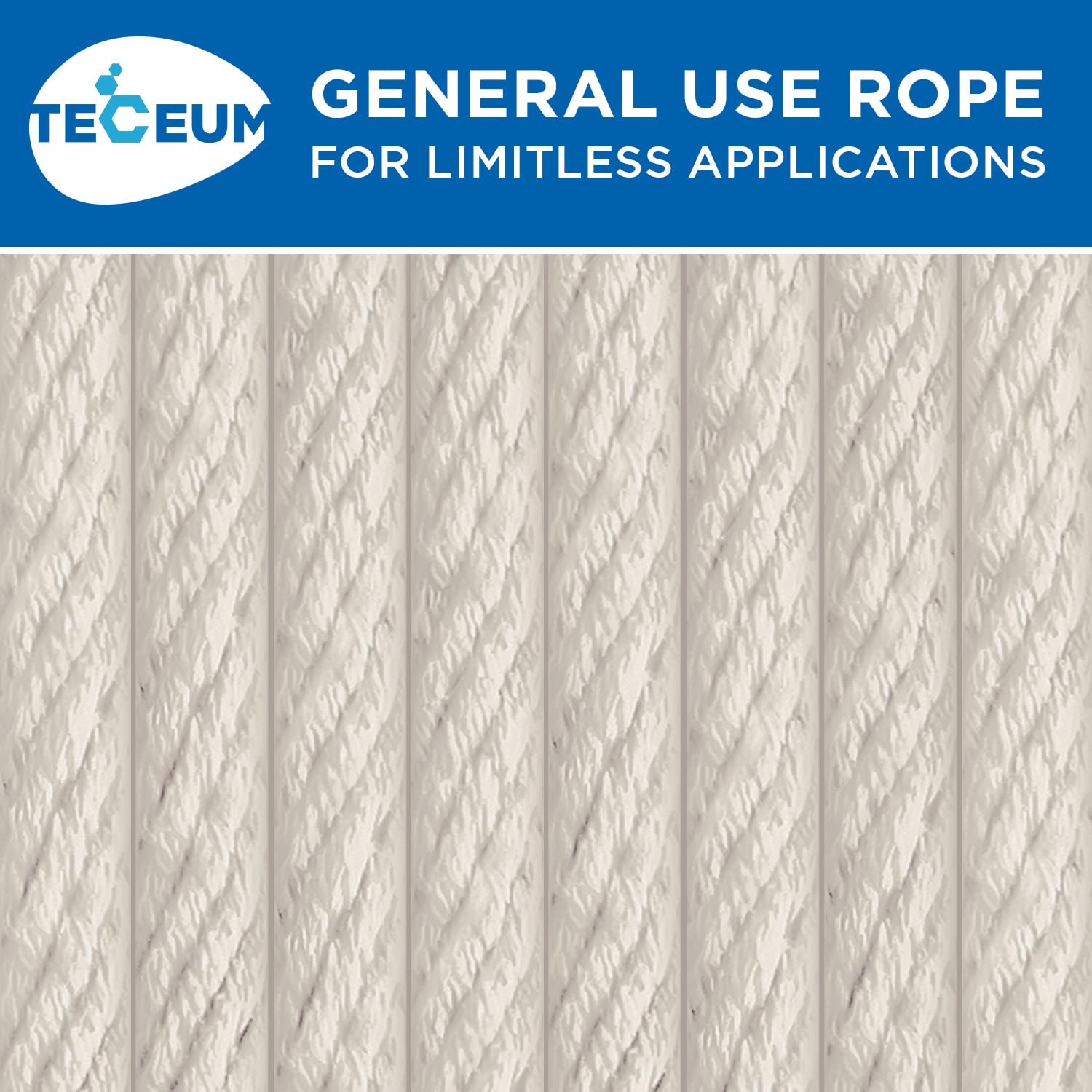 TECEUM Cotton Rope 3/16” (5 mm) – 100 FT – Strong All-Purpose Braided Rope – Natural Cotton – for Crafting, Сamping, Clothes Line, DIY, Indoor & Outdoor Use – Natural