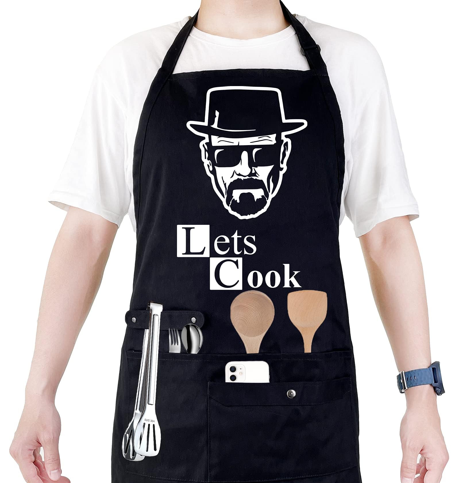 Funny Cooking Chef Apron for Men with Pockets BBQ Kitchen Work Aprons Birthday Father's day Creative Gifts for Dad