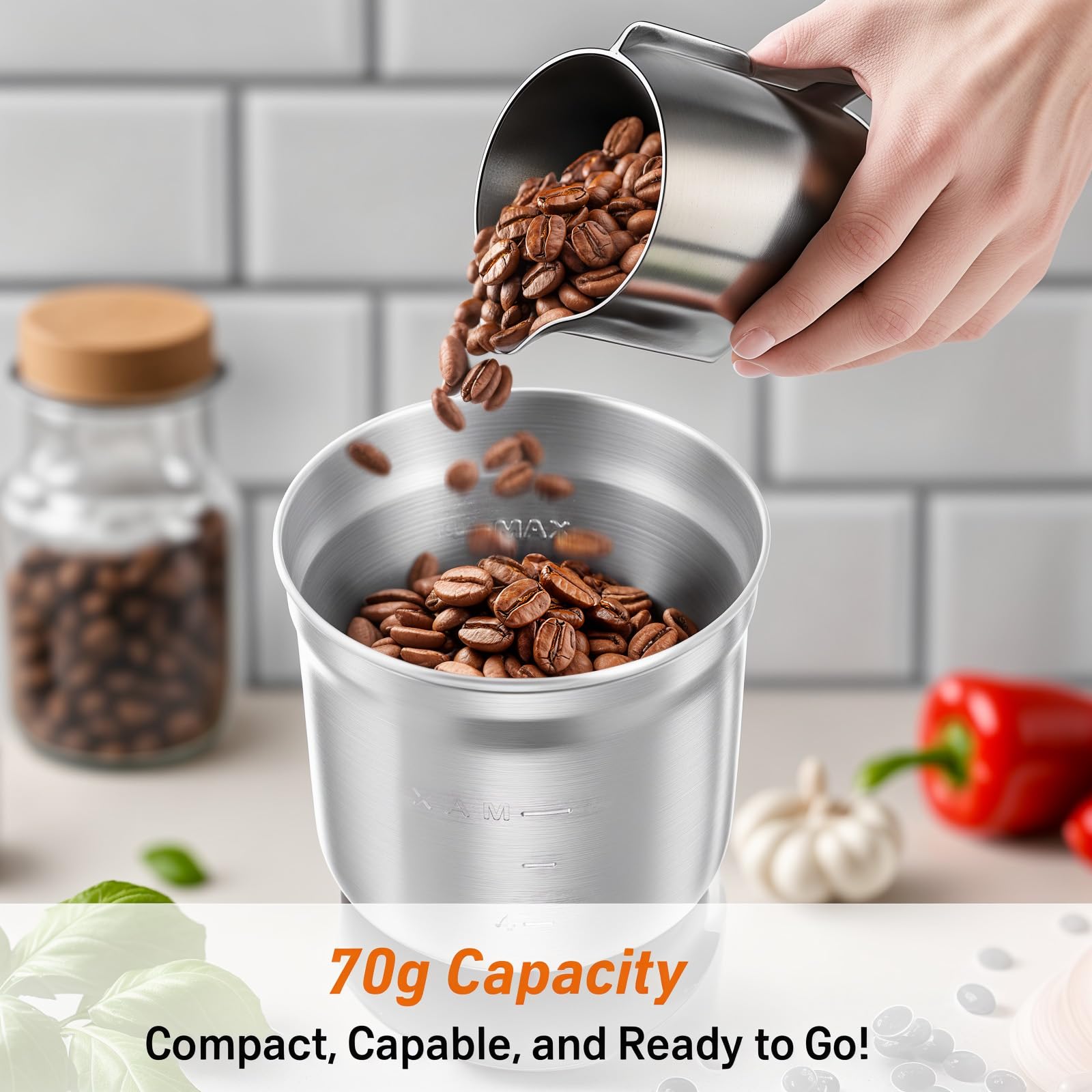 Secura Electric Coffee Grinder and Spice Grinder with 2 Stainless Steel Blades Removable Bowls