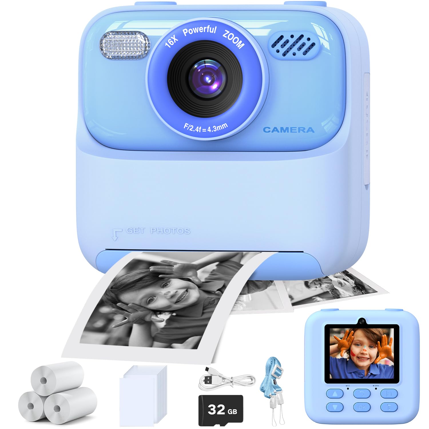 masterbee Kid Camera Instant Print Photo, Birthday Gifts for Girls and Boys, Kids Digital Camera Toys, 1080P HD Video, 3 4 5 6 7 8 9 10 11 12 Year Old Boy Gifts/Girl Gifts Purple