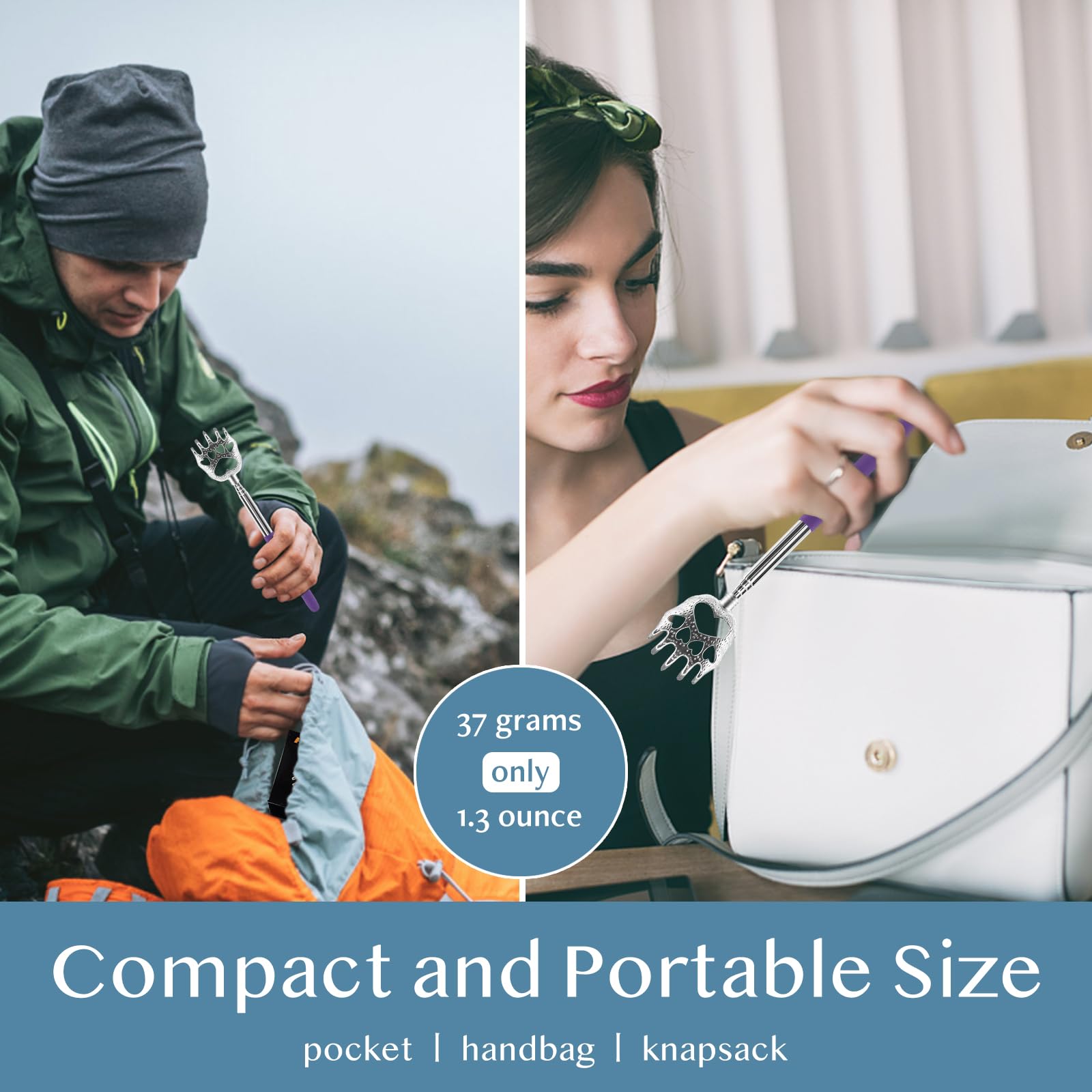 (4-Pack) Extendable Back Scratchers - Metal Claws with Telescopic Rubber Handles - Stocking Stuffers for Men, Women, Kids - Christmas Gift