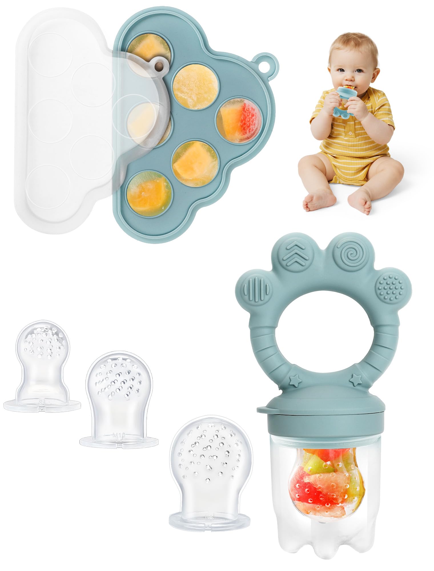 LOTBILL Baby Breastmilk Popsicle Molds & Fruit Food Feeder Pacifier, Silicone Baby Food Storage Containers, Baby Popsicle Molds Teething for Toddler Teething & Infant Self Feeding (Blue)