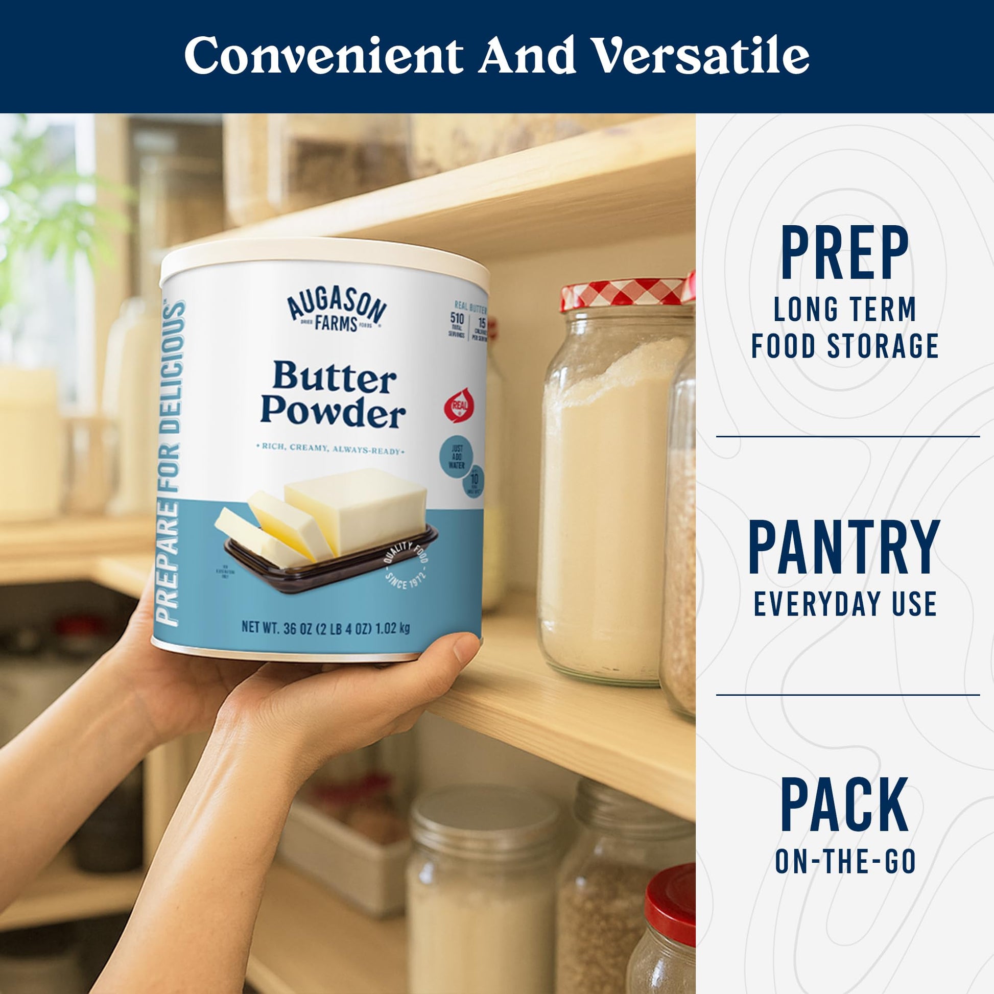 Augason Farms Butter Powder Can - Gluten Free Salted Butter for Cooking, Baking & Everyday Use - Long Term Emergency Food Supply - Shelf Stable dehydrated food - 510 Servings