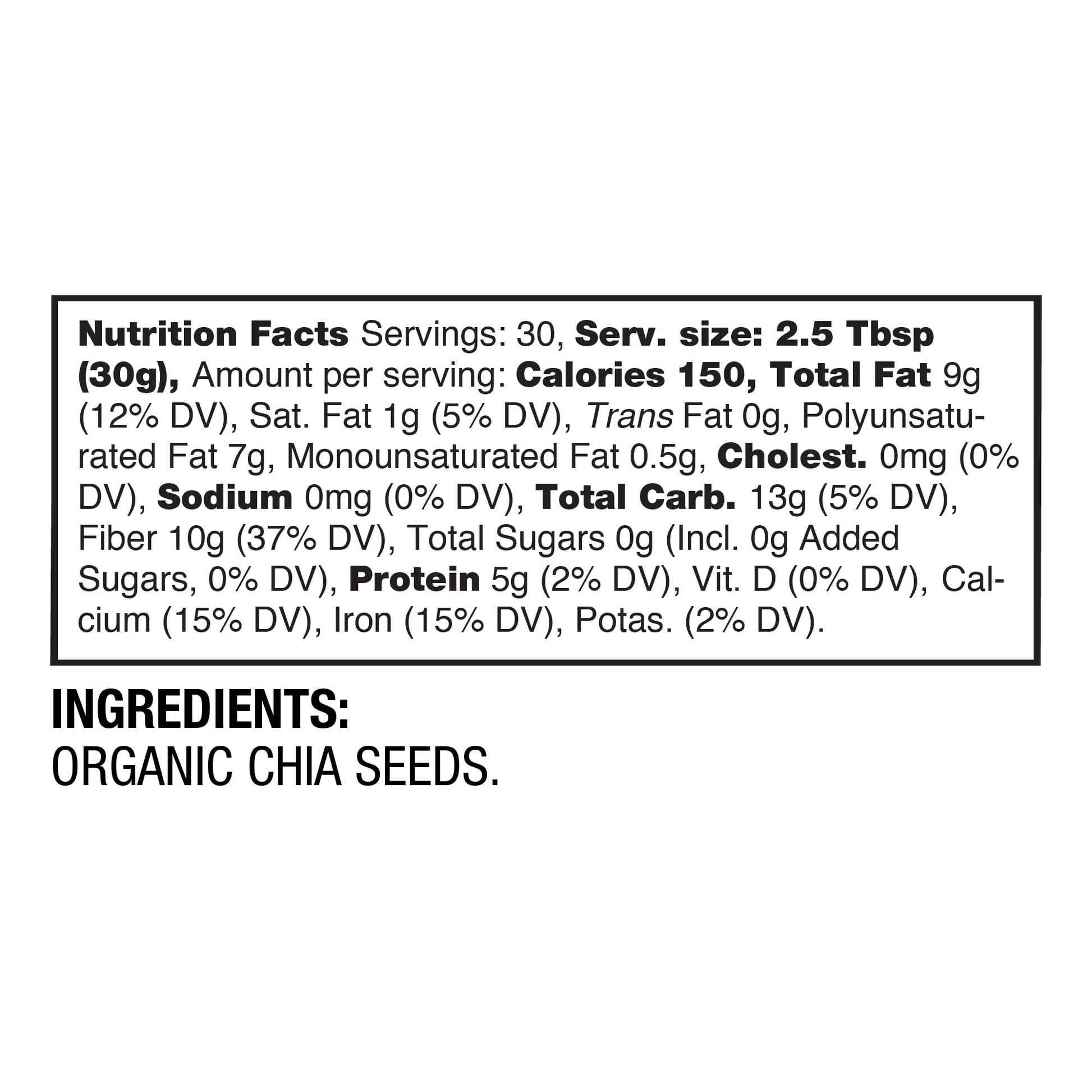 BetterBody Foods Organic Chia Seeds 2 lbs, 32 Oz, with Omega-3, Non-GMO, Gluten Free, Keto Diet Friendly, Vegan, Good Source of Fiber