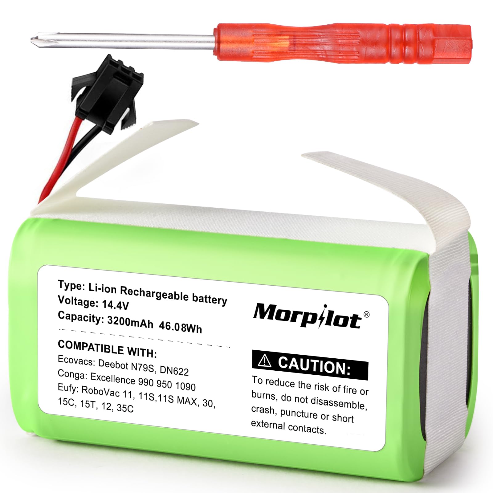 14.4v 3200mAh Li-ion Replacement Battery Compatible with Eufy RoboVac 11 11S 30 15C 15T 12 35C, for Ecovacs Deebot N79 N79S DN622, Goovi F007C D380 D382, Amarey A800 A900, Coredy R300 R500+ Etc.