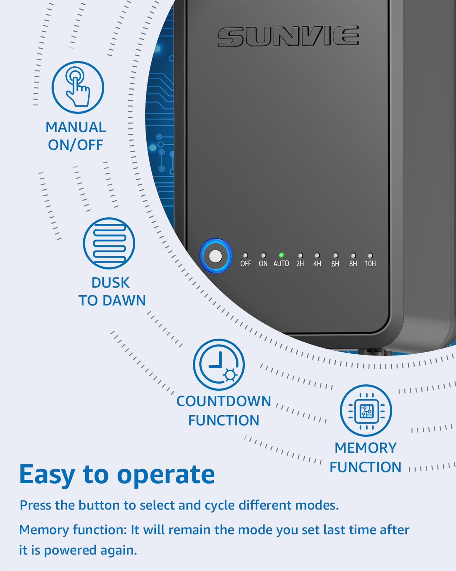 SUNVIE 100W Low Voltage Landscape Transformer Weatherproof Low Voltage Transformer with Photocell & Timer 120V AC to 12V DC Landscape Lighting Transformer for Outdoor Spotlights Path Lights Step Light